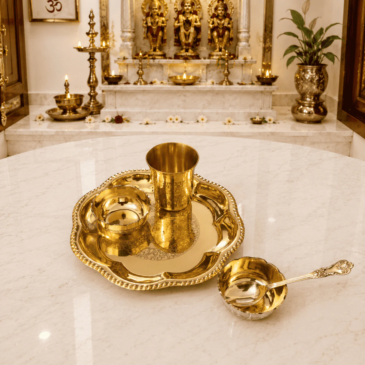 Brass Pooja Bhog Thali Set (7 Inch) - Image 3
