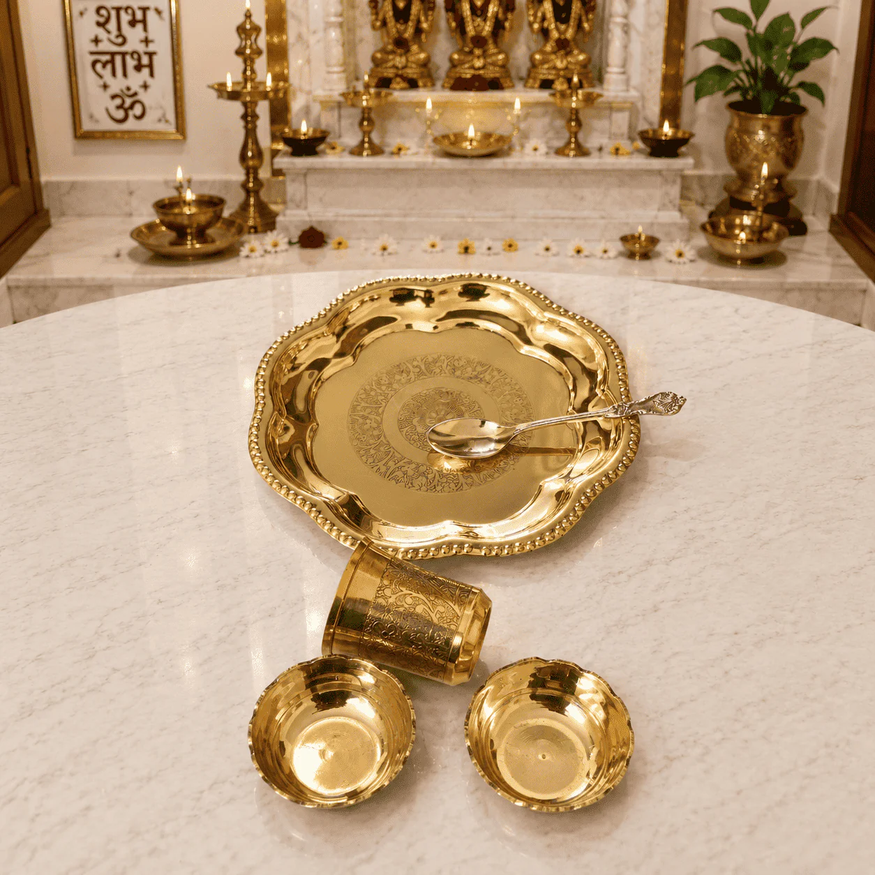 Brass Pooja Bhog Thali Set (7 Inch) - Image 7