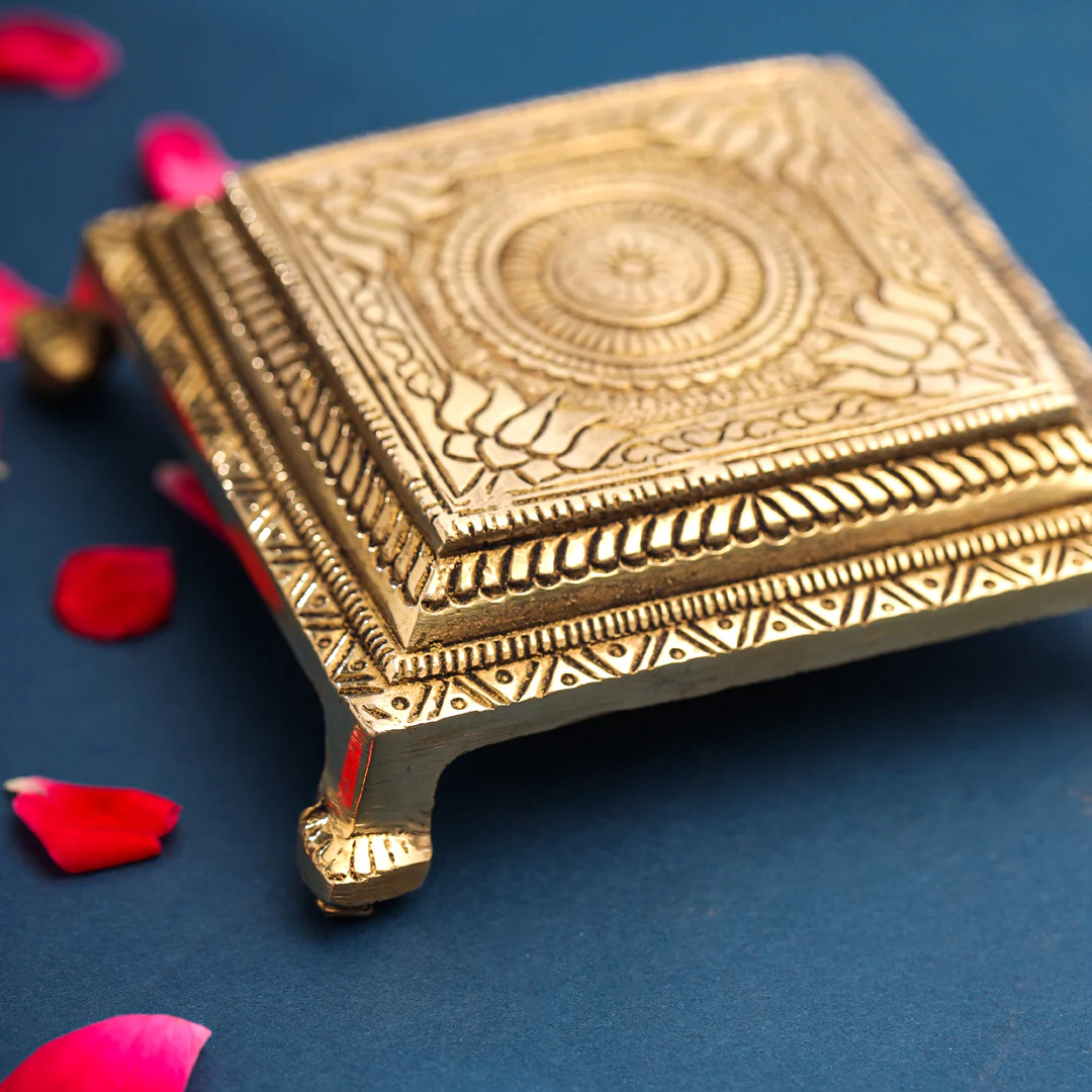 Brass Lotus Pooja Chowki (1.8 Inch) - Image 2