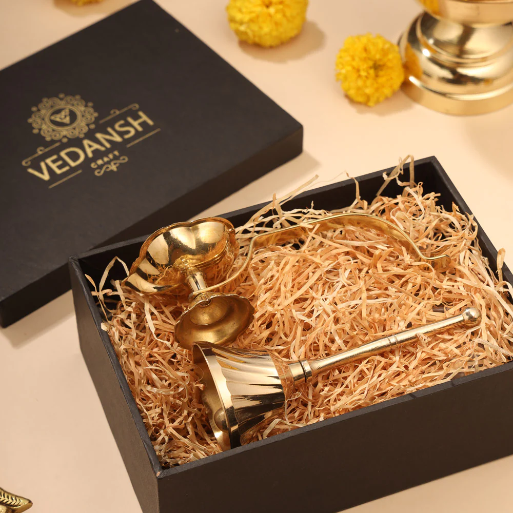 Brass Diya & Handbell Pooja Gift Hamper - Image 3
