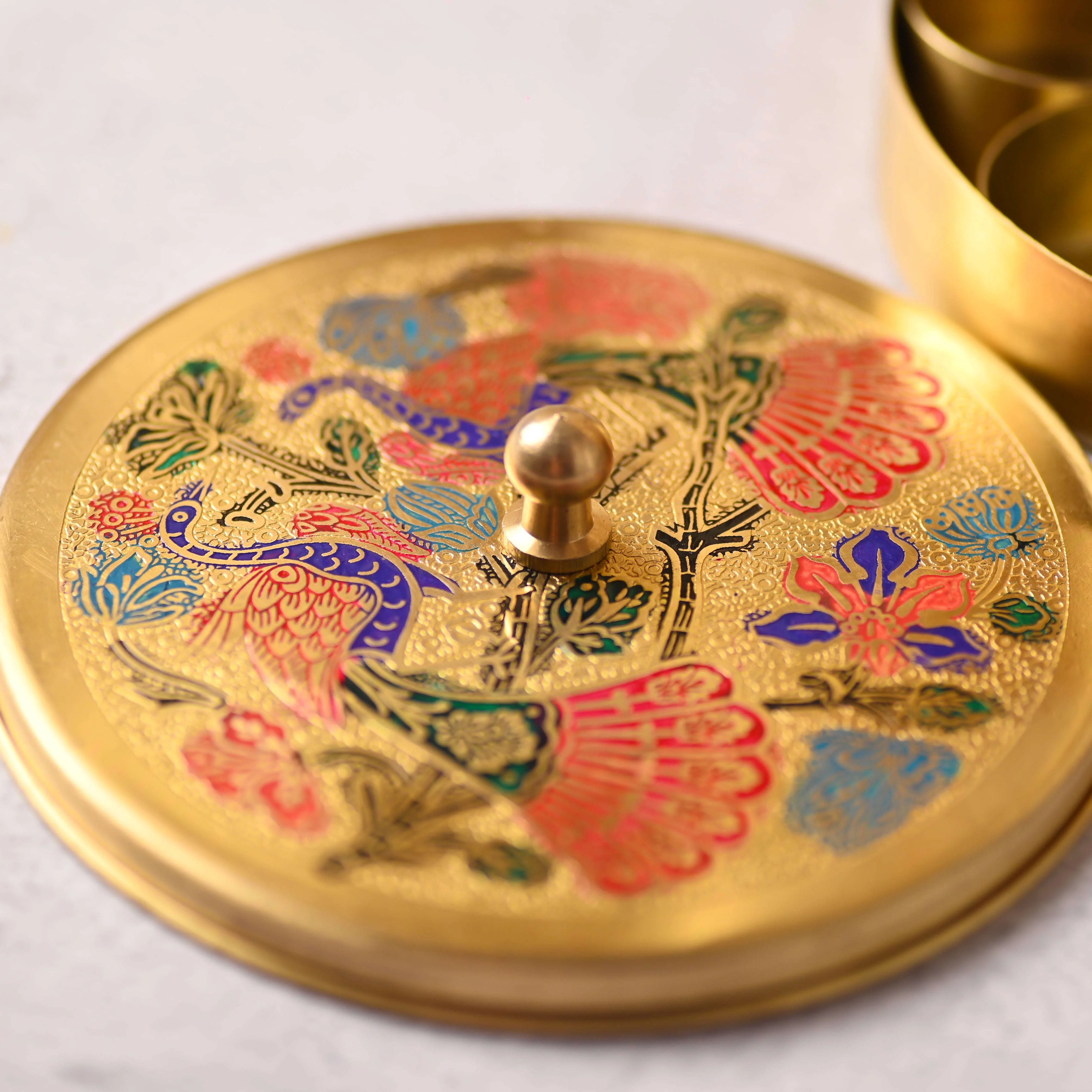 Brass Pooja Kumkum Chopra Box (5 Inch) - Image 5