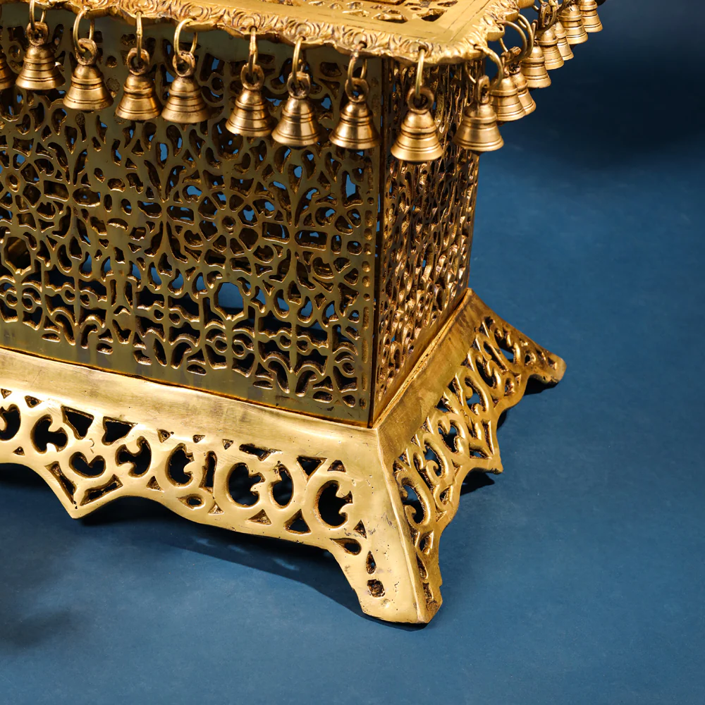 Brass Pooja Stool with Hanging Bells – Traditional & Ornate Design (15 Inch) - Image 7