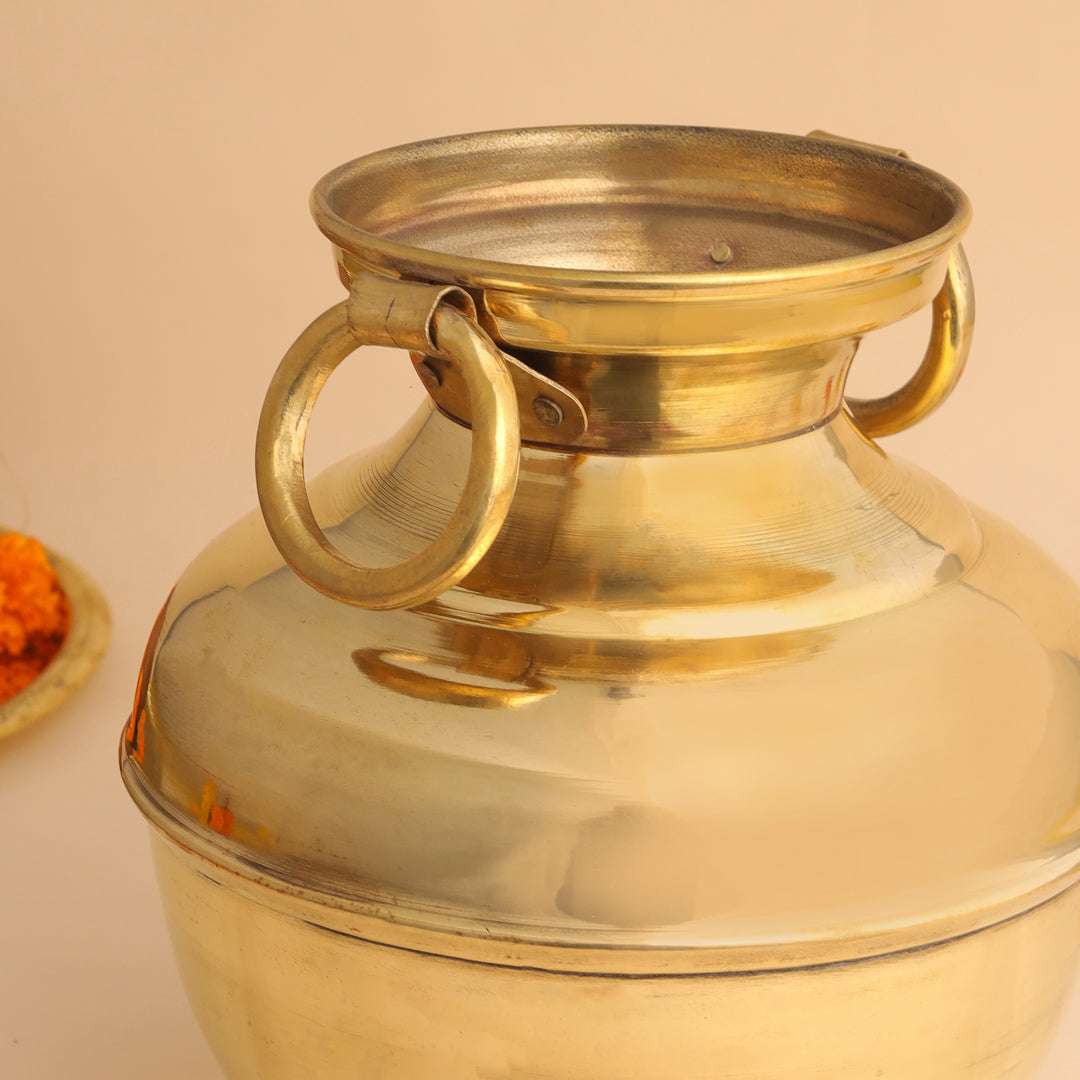 Brass Water Pot/Handa with Dual Ring Handles (11 Inch) - Image 2