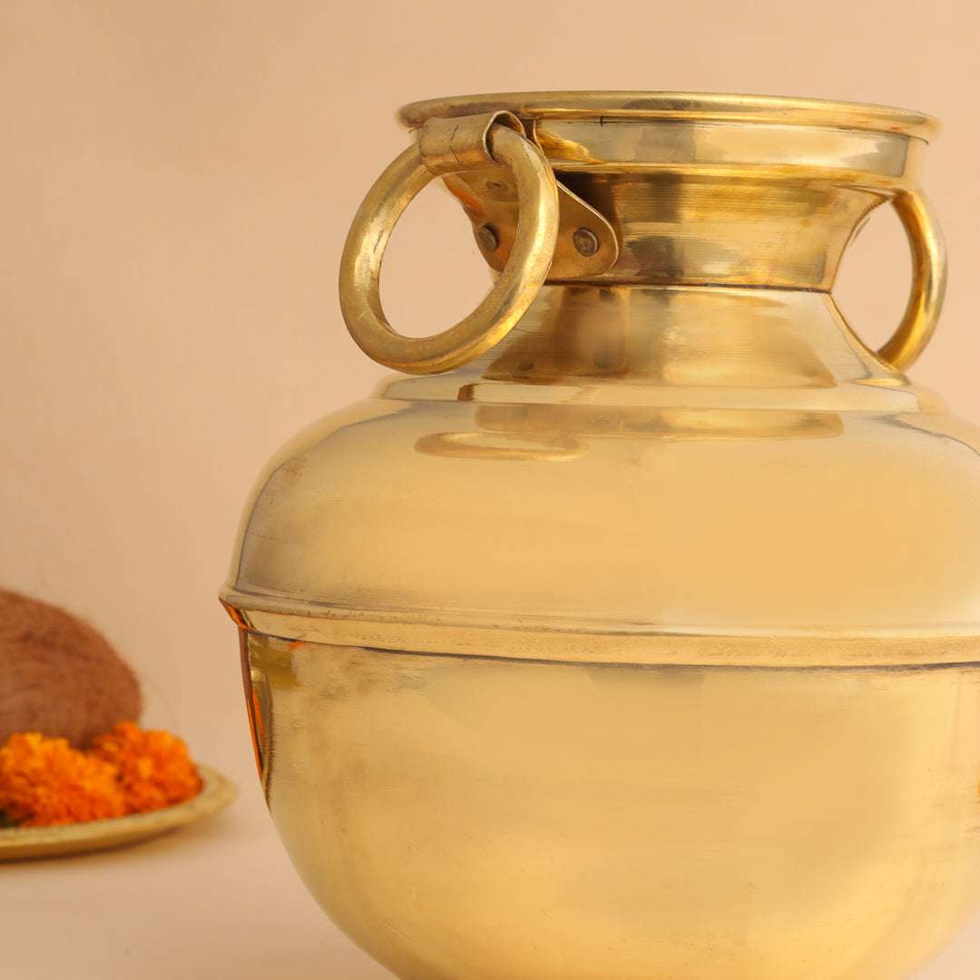 Brass Water Pot/Handa with Dual Ring Handles (11 Inch) - Image 3