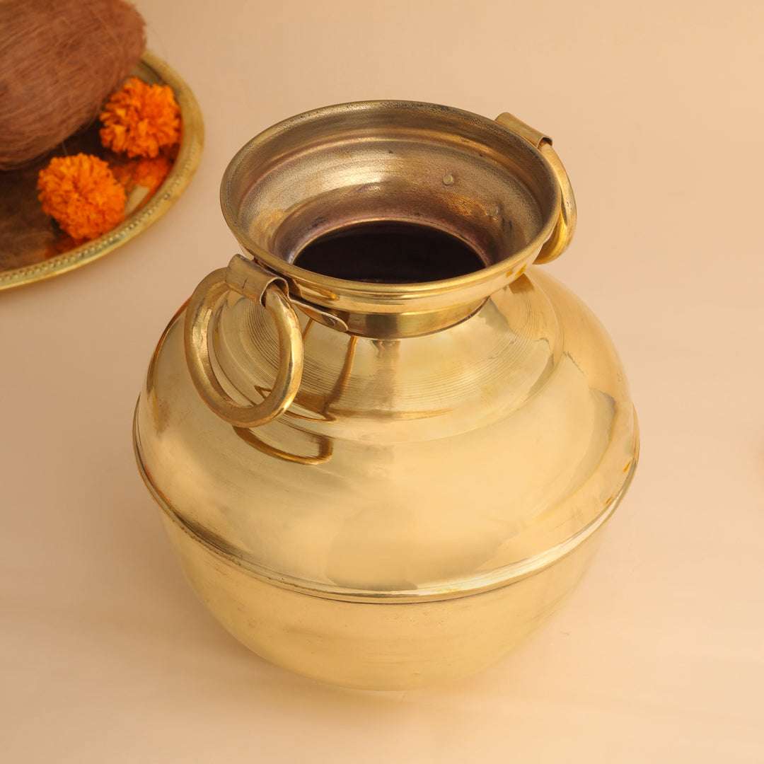 Brass Water Pot/Handa with Dual Ring Handles (11 Inch) - Image 4