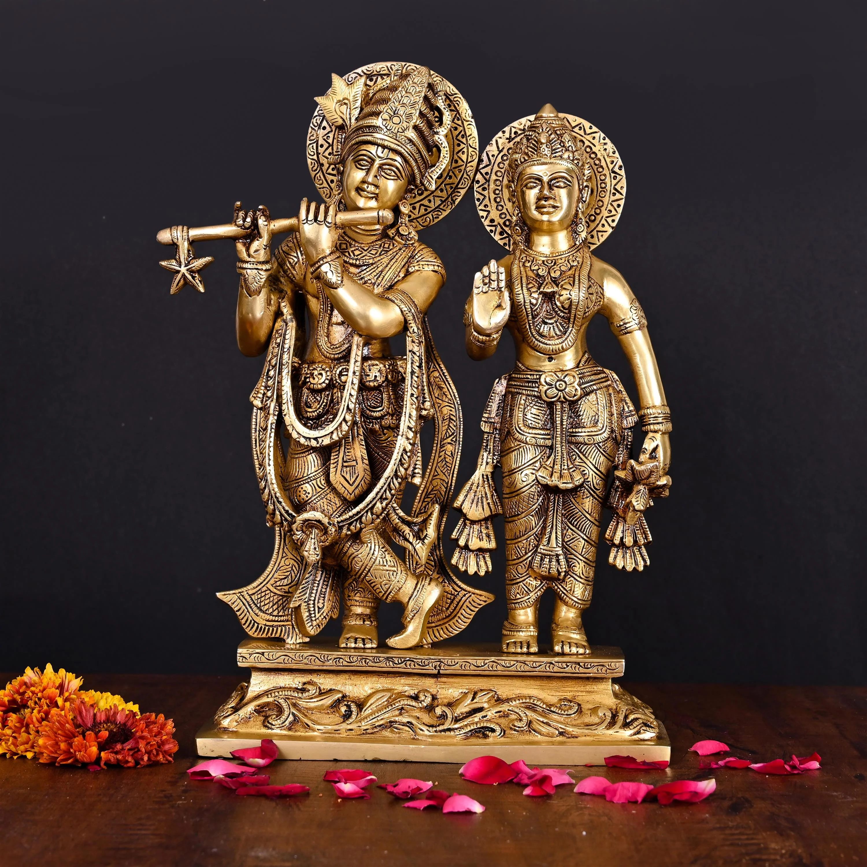 Brass Standing Radha Krishna Idol (12 Inch)