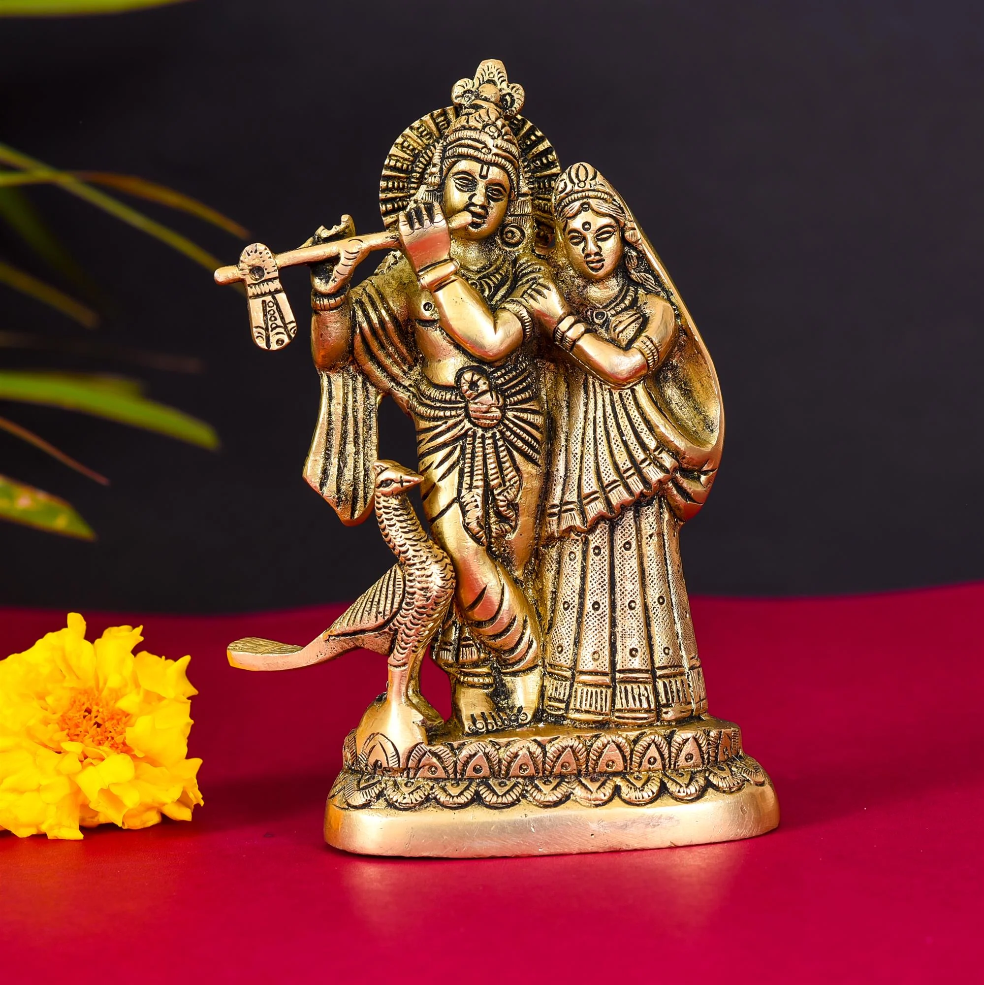 Brass Standing Radha Krishna Idol (6 Inch) - Image 6