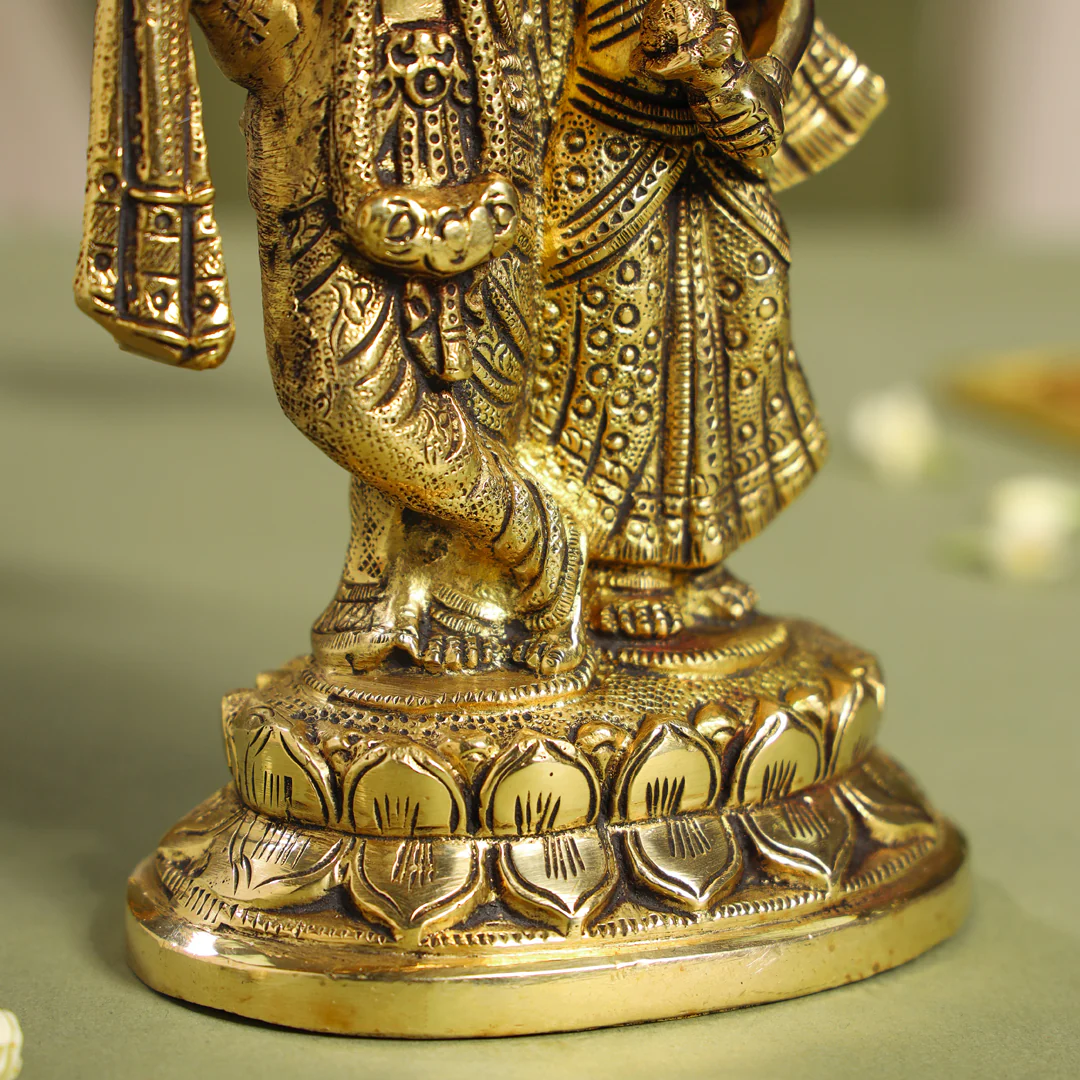 Brass Standing Radha Krishna Idol (7 Inch) - Image 6