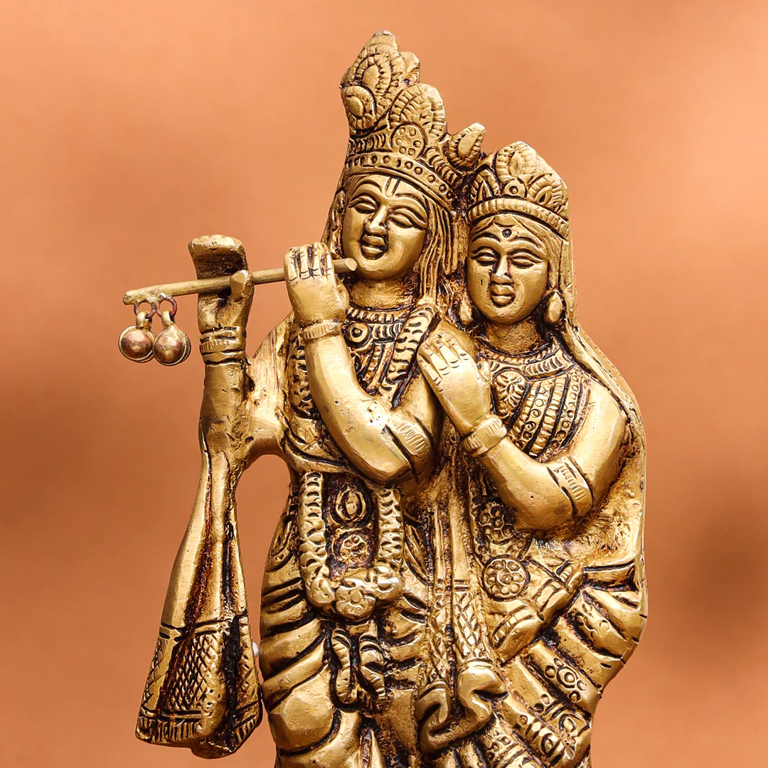 Brass Standing Radha Krishna Idol (8 Inch) - Image 2