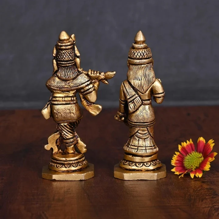 Brass Standing Radha Krishna Idols Set (4 Inch) - Image 3