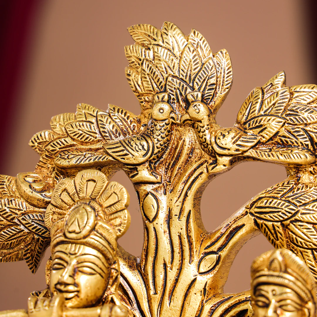 Brass Sitting Radha Krishna Idols Under Tree (7 Inch) - Image 5