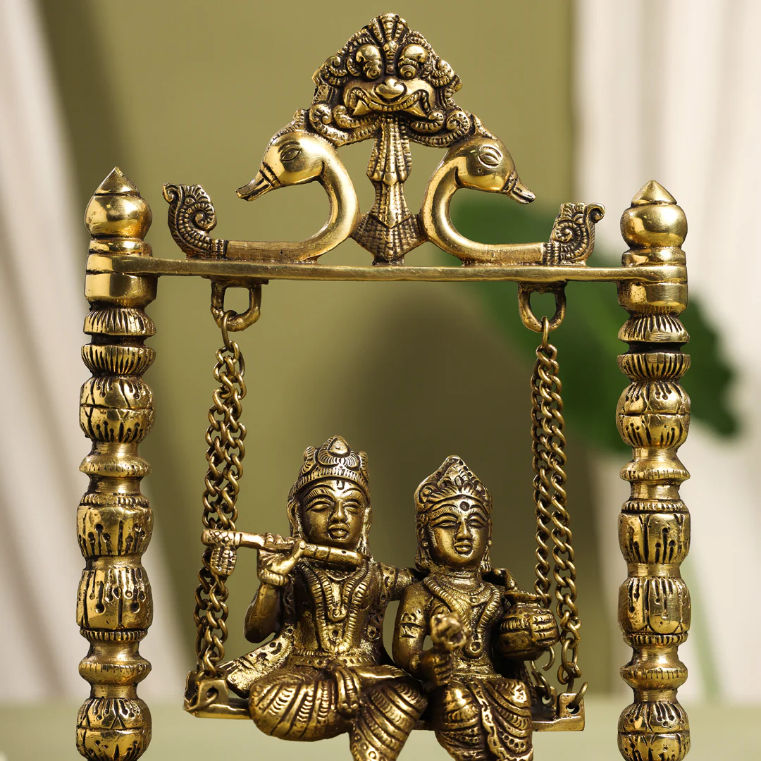 Brass Sitting Radha Krishna On Swing/Jhula (10 Inch) - Image 5