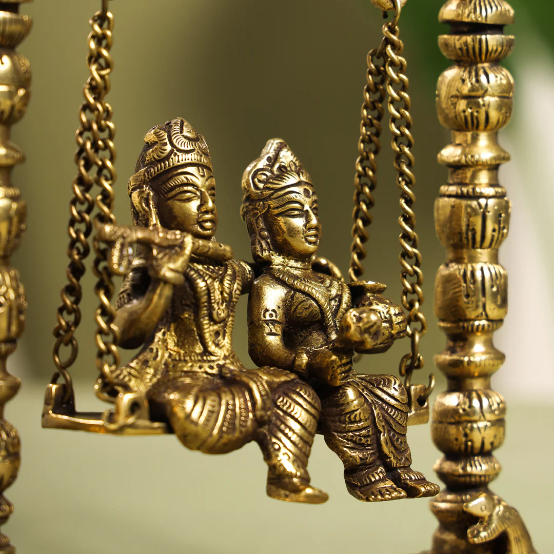 Brass Sitting Radha Krishna On Swing/Jhula (10 Inch) - Image 7