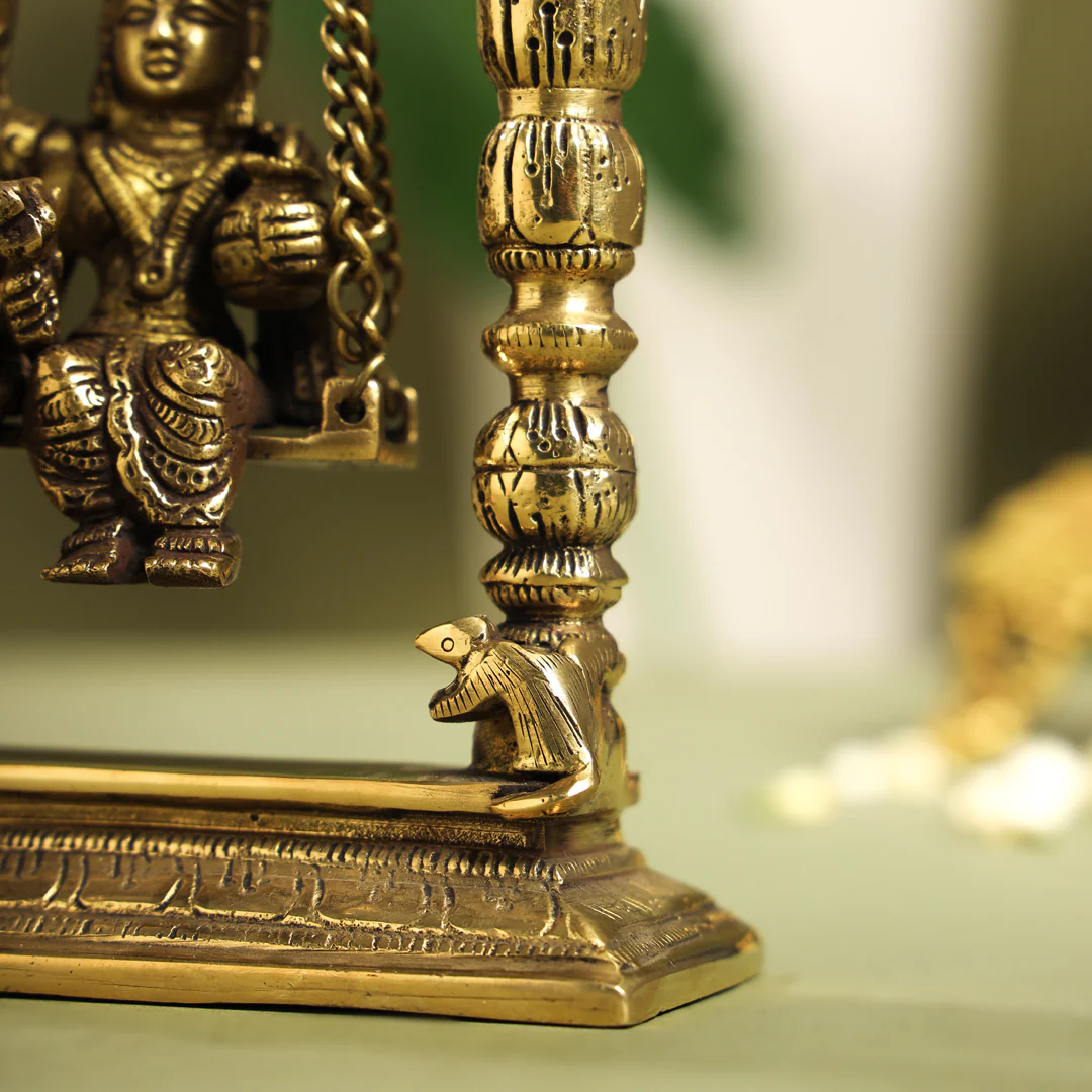 Brass Sitting Radha Krishna On Swing/Jhula (10 Inch) - Image 9