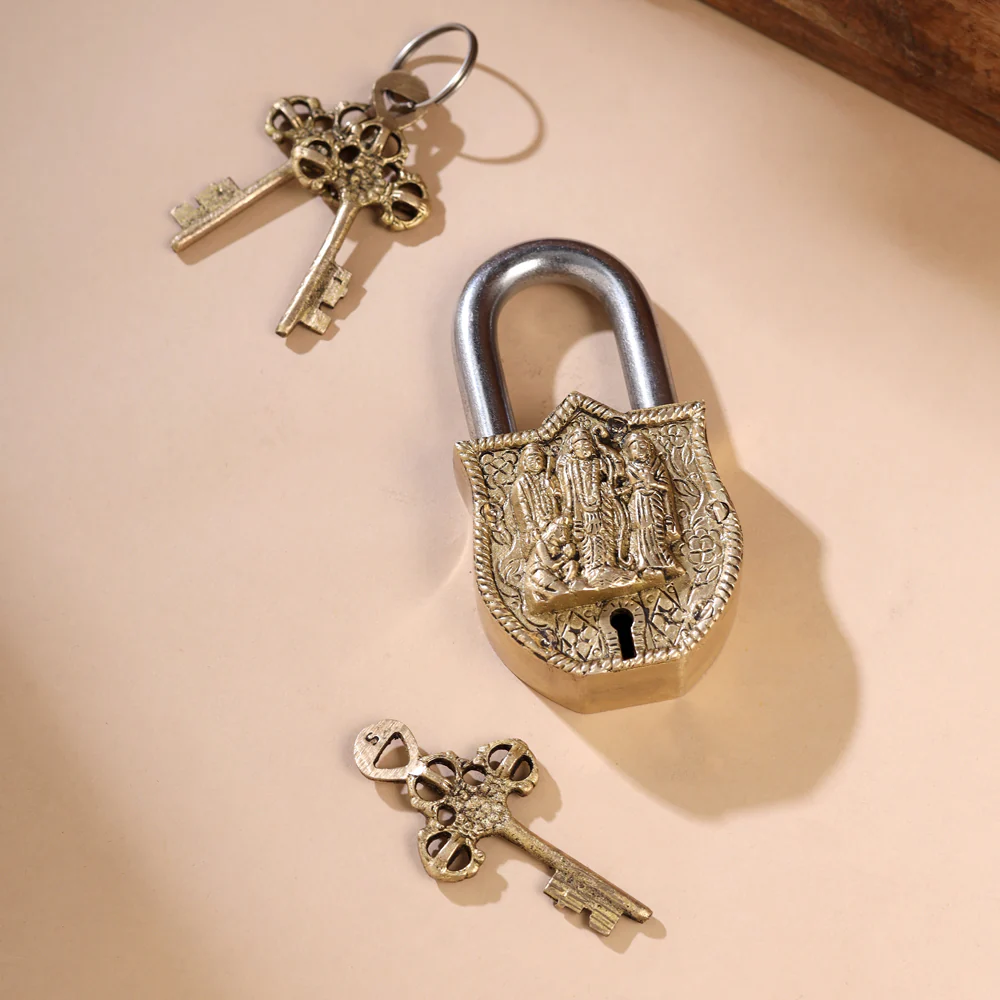 Brass Ram Darbar Door Lock With Three Brass Keys (4.5 Inch) - Image 5