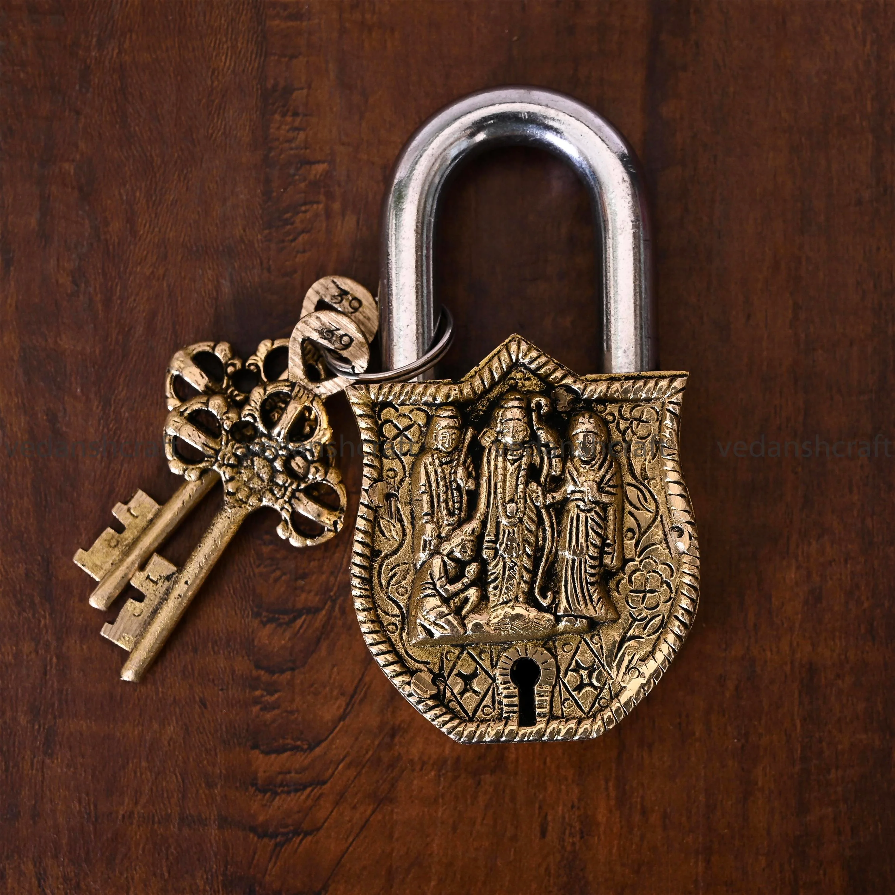 Brass Ram Darbar Door Lock With Three Brass Keys (4.5 Inch) - Image 7