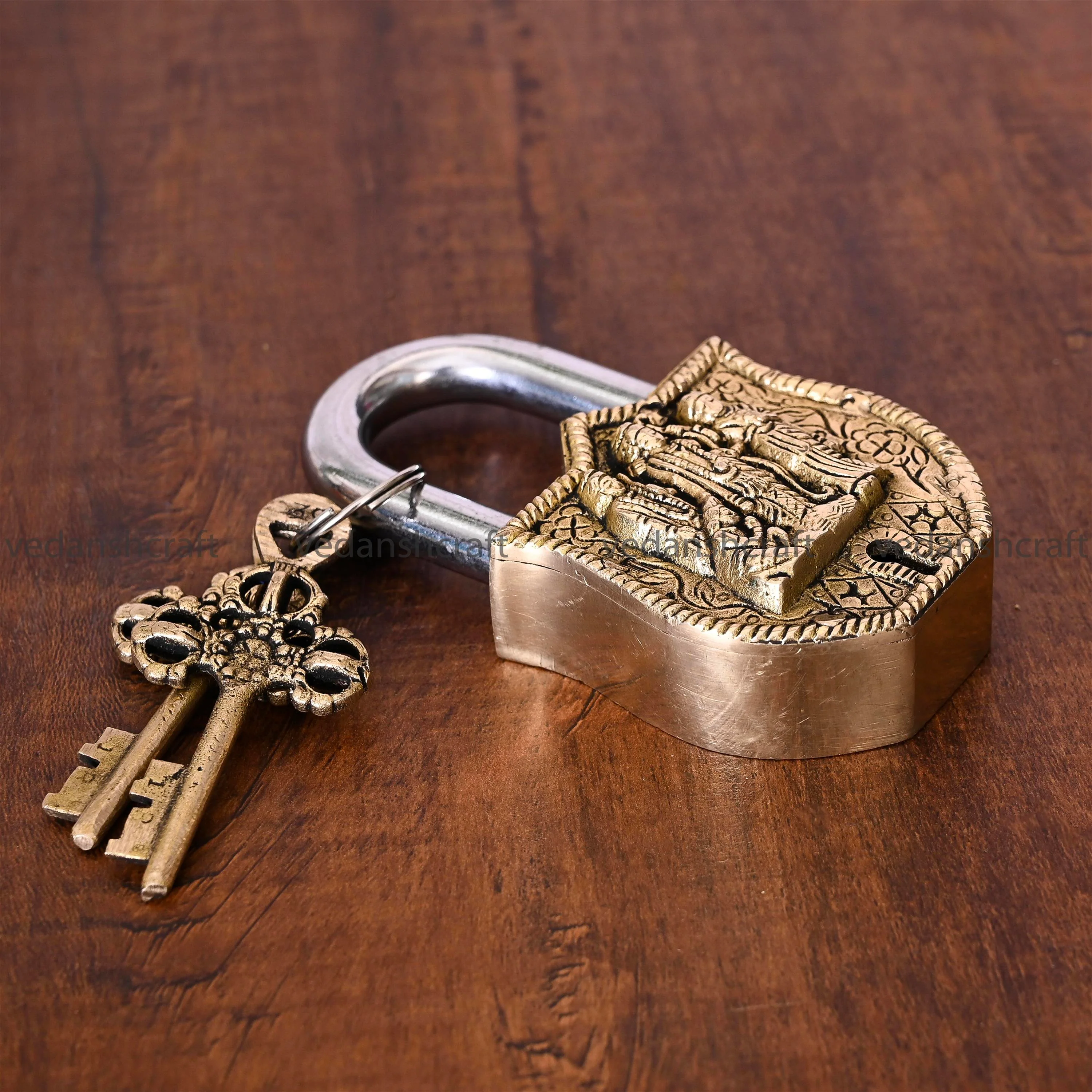 Brass Ram Darbar Door Lock With Three Brass Keys (4.5 Inch) - Image 8