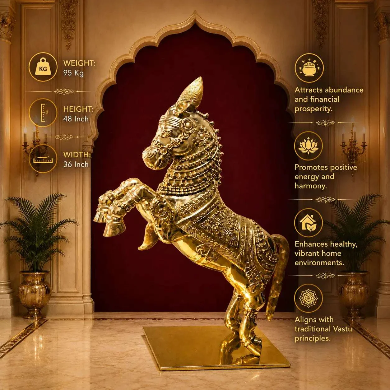 Brass Jumping Horse Statue (48 Inch) - Image 5