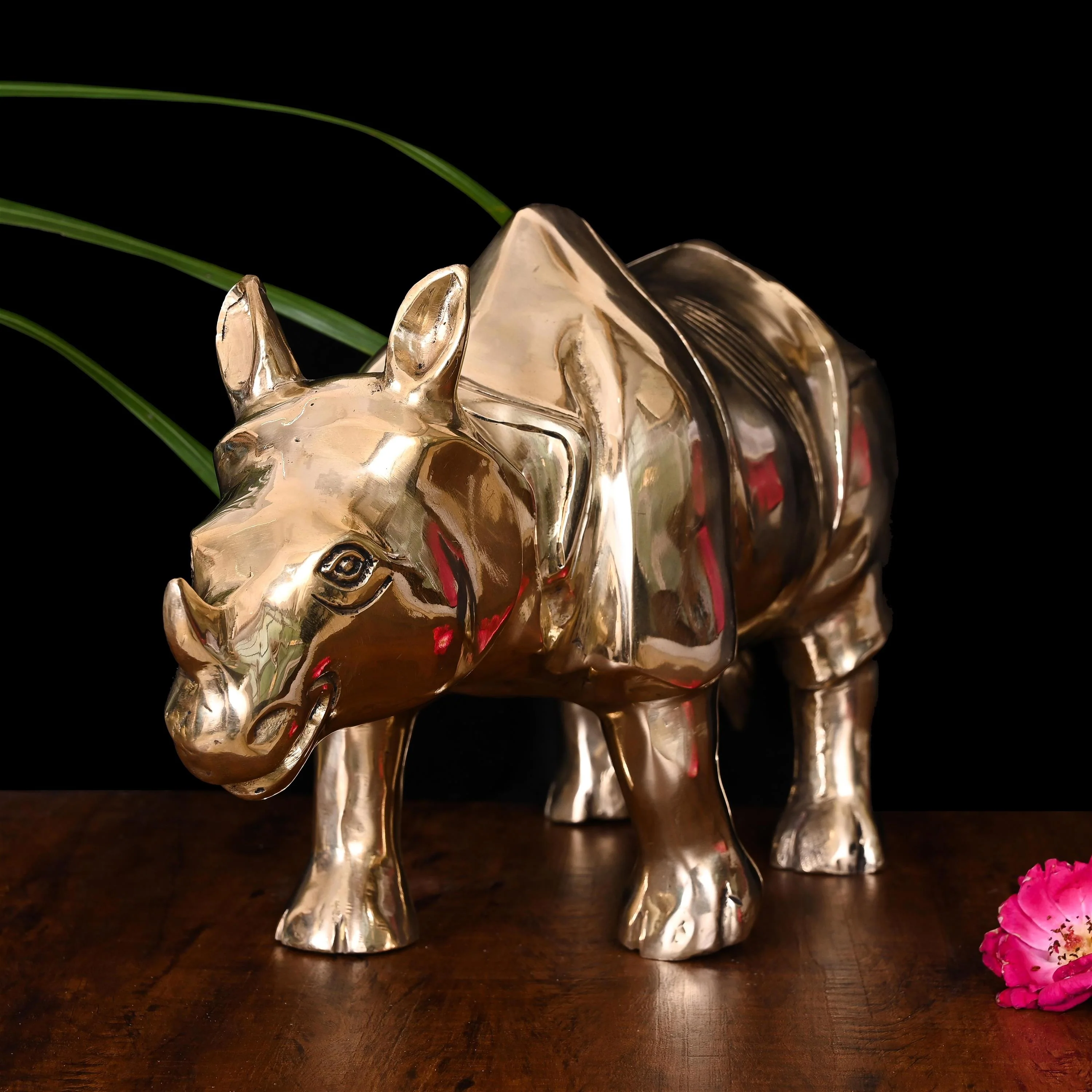 Brass Rhino Statue Figurine (10 Inch) - Image 2