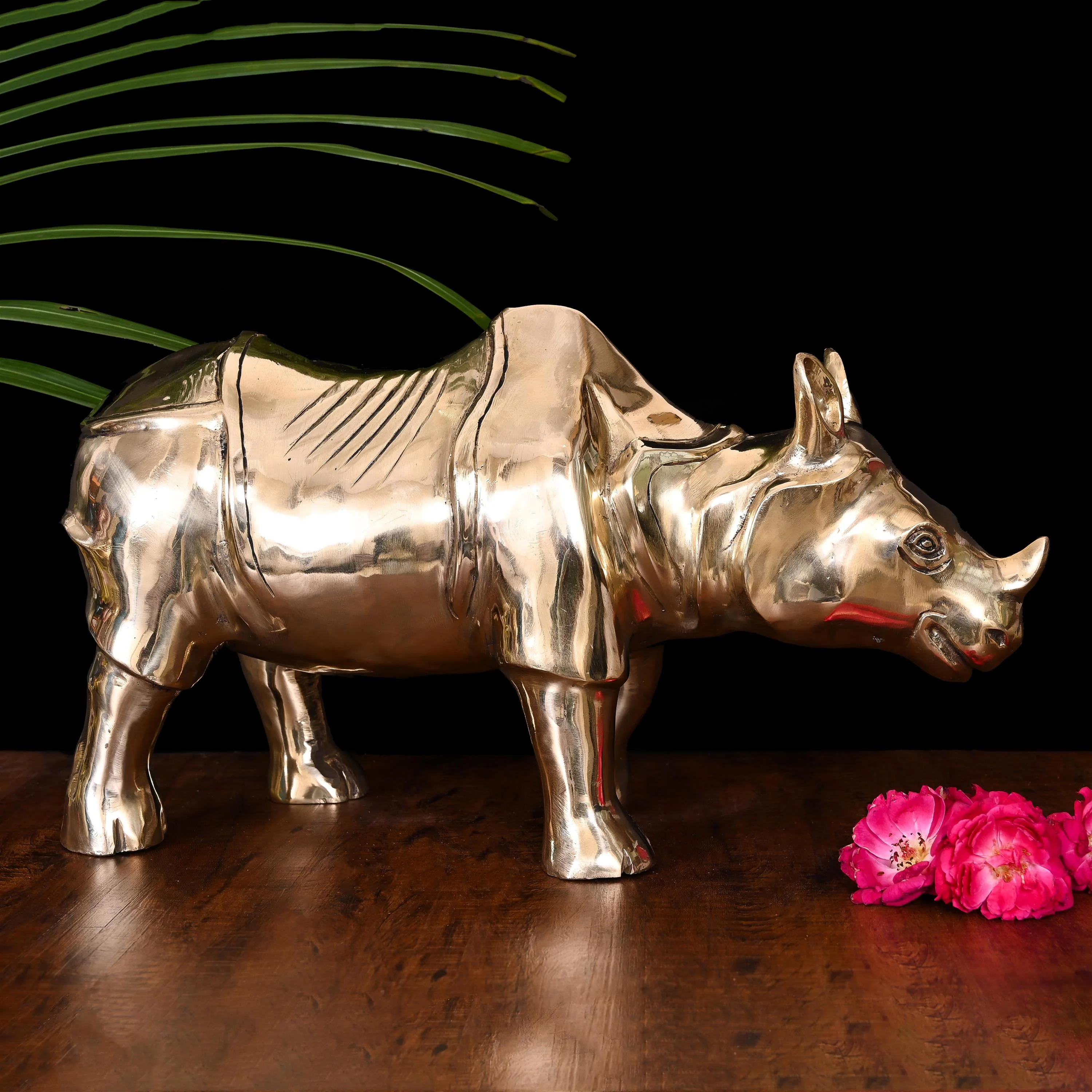 Brass Rhino Statue Figurine (10 Inch) - Image 3