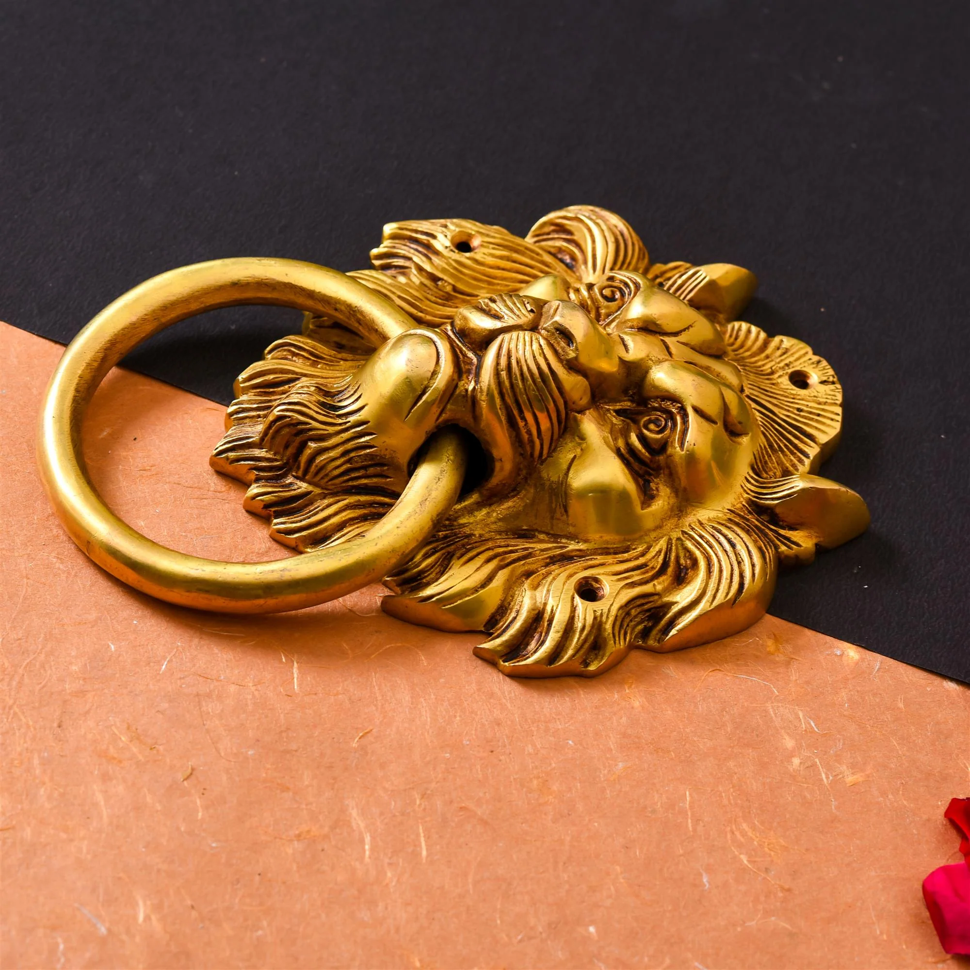 Brass Roaring Lion Face Door Knocker (8 Inch) - Image 3