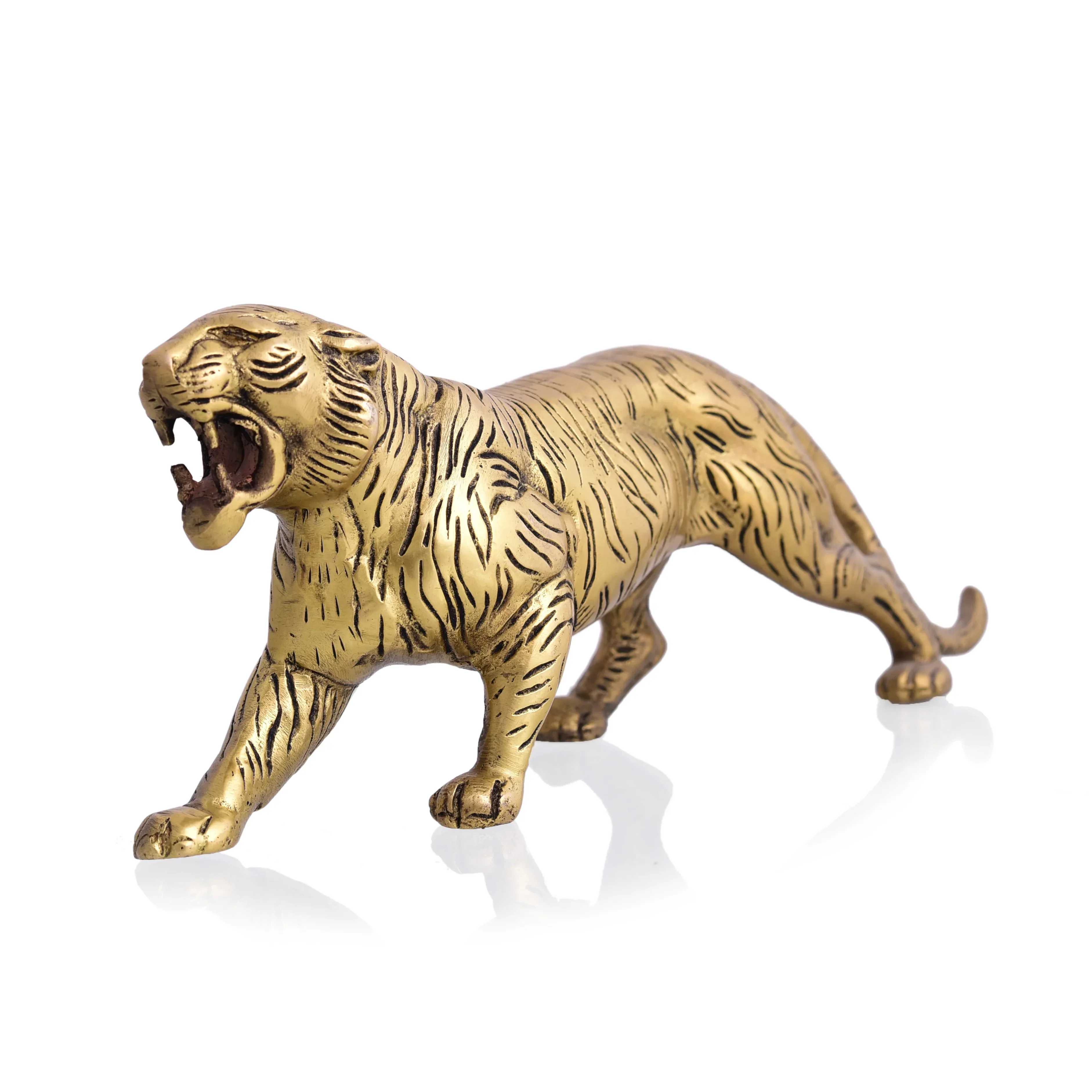 Brass Roaring Tiger Statue - Image 3