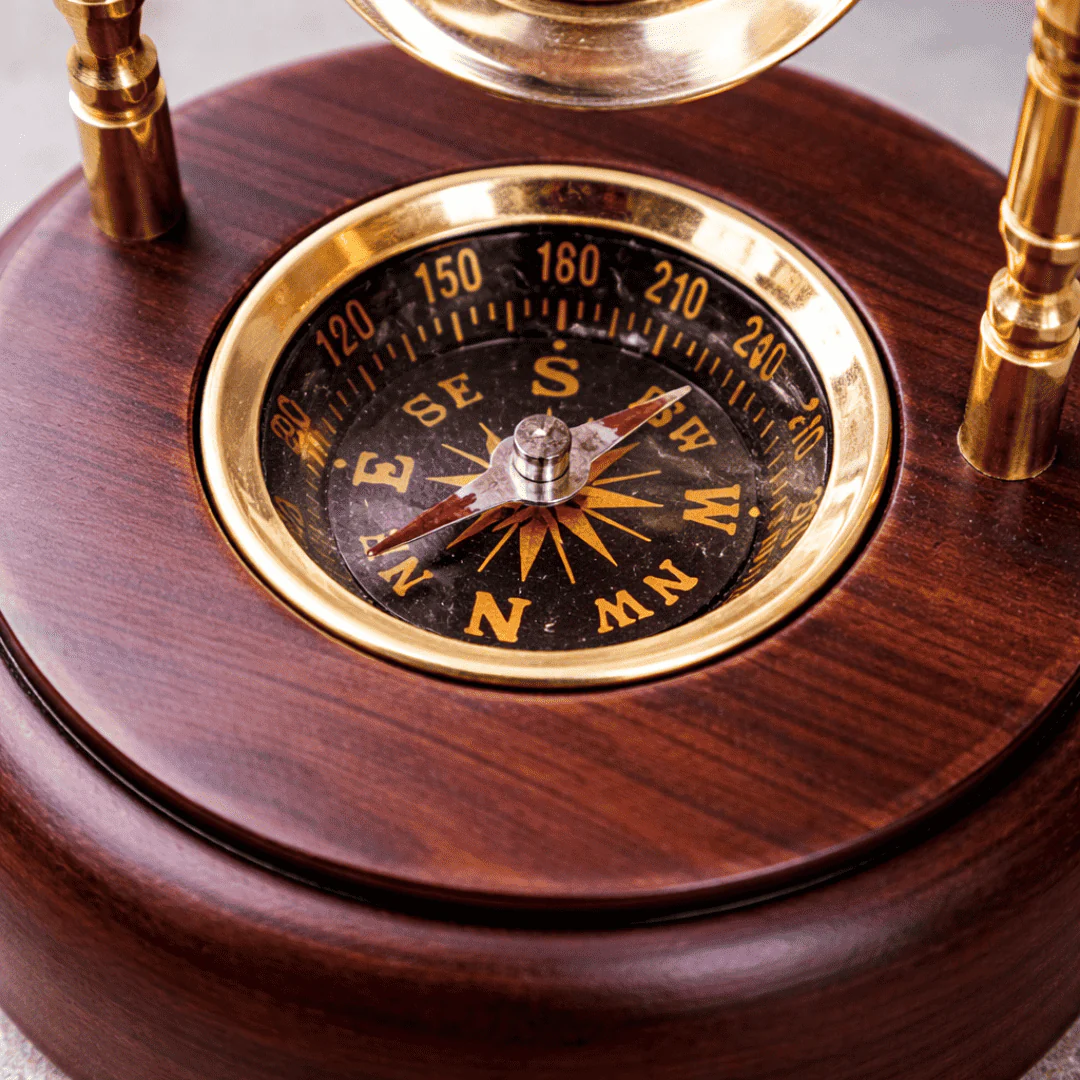 Brass Rotating Sand Clock With Compass And Wooden Stand - Image 5