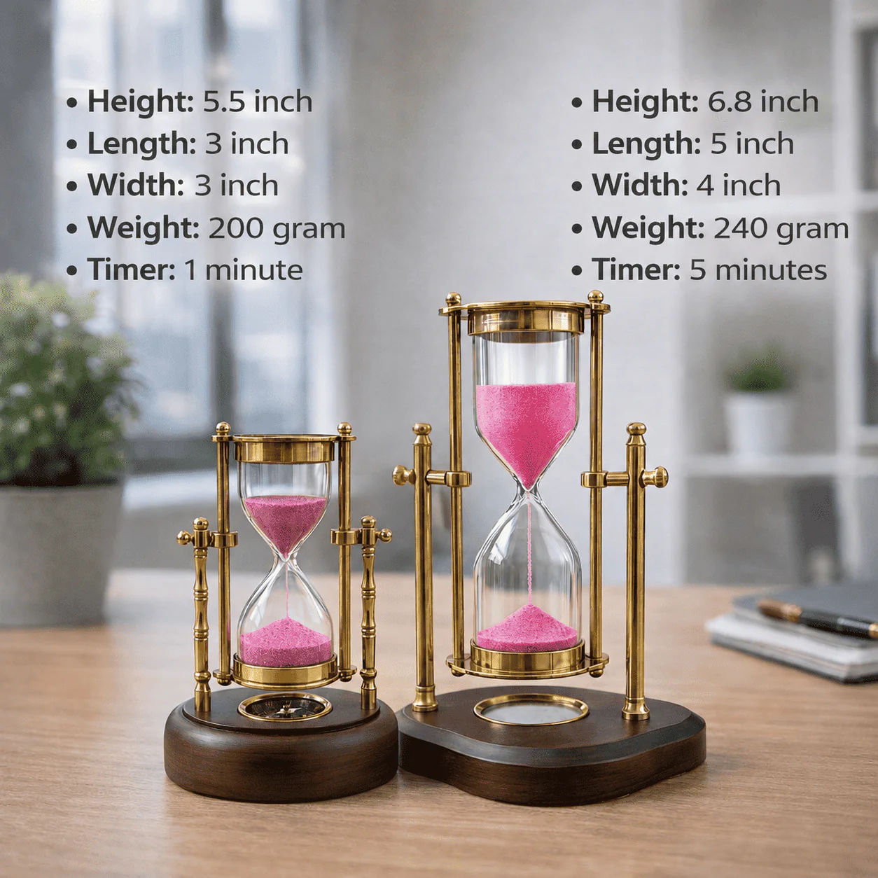 Brass Rotating Sand Clock With Compass And Wooden Stand - Image 8