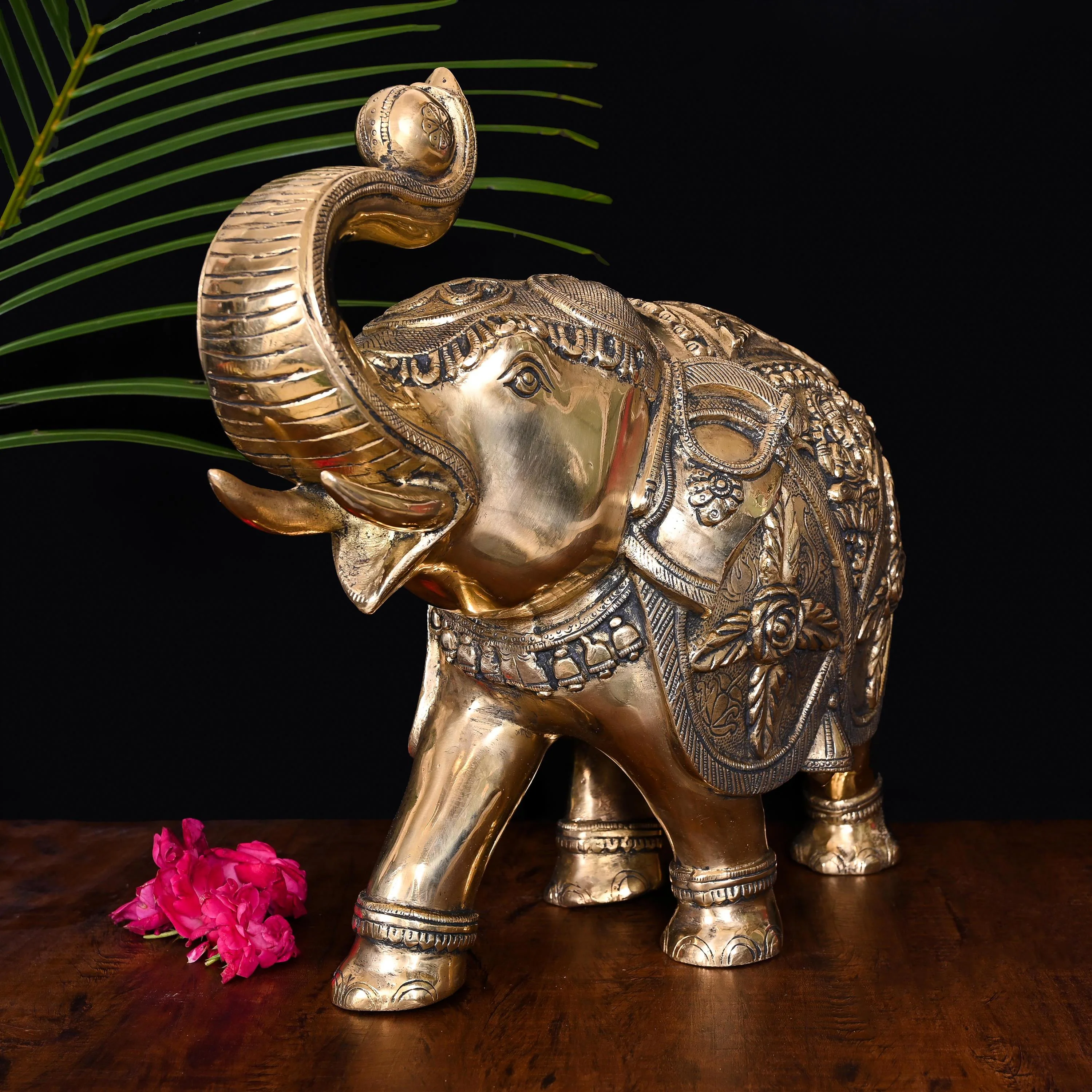 Brass Royal Elephant Statue Home Accent (15 Inch) - Image 2