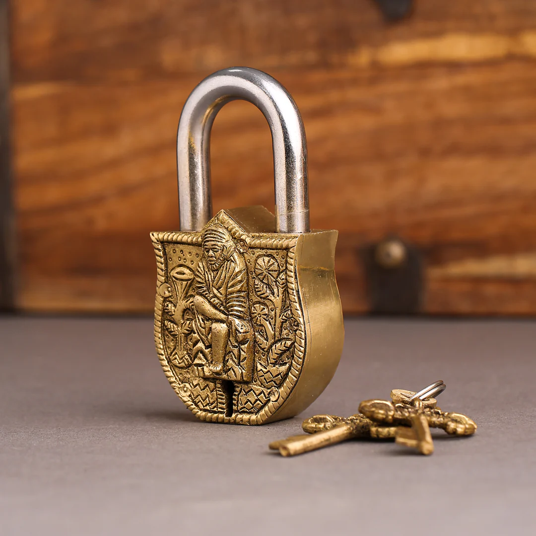 Brass Sai Baba Door Lock With Two Keys