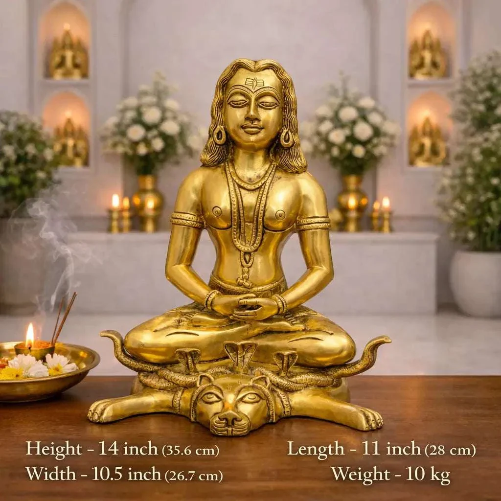 Brass Saint Gorakhnath Statue Sitting On Naag And Lion (14 Inch) - Image 6