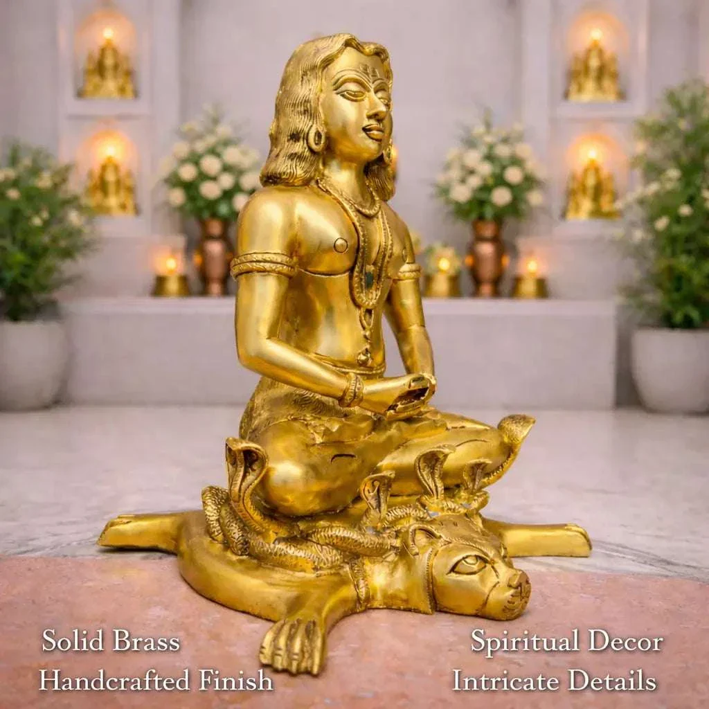 Brass Saint Gorakhnath Statue Sitting On Naag And Lion (14 Inch) - Image 7