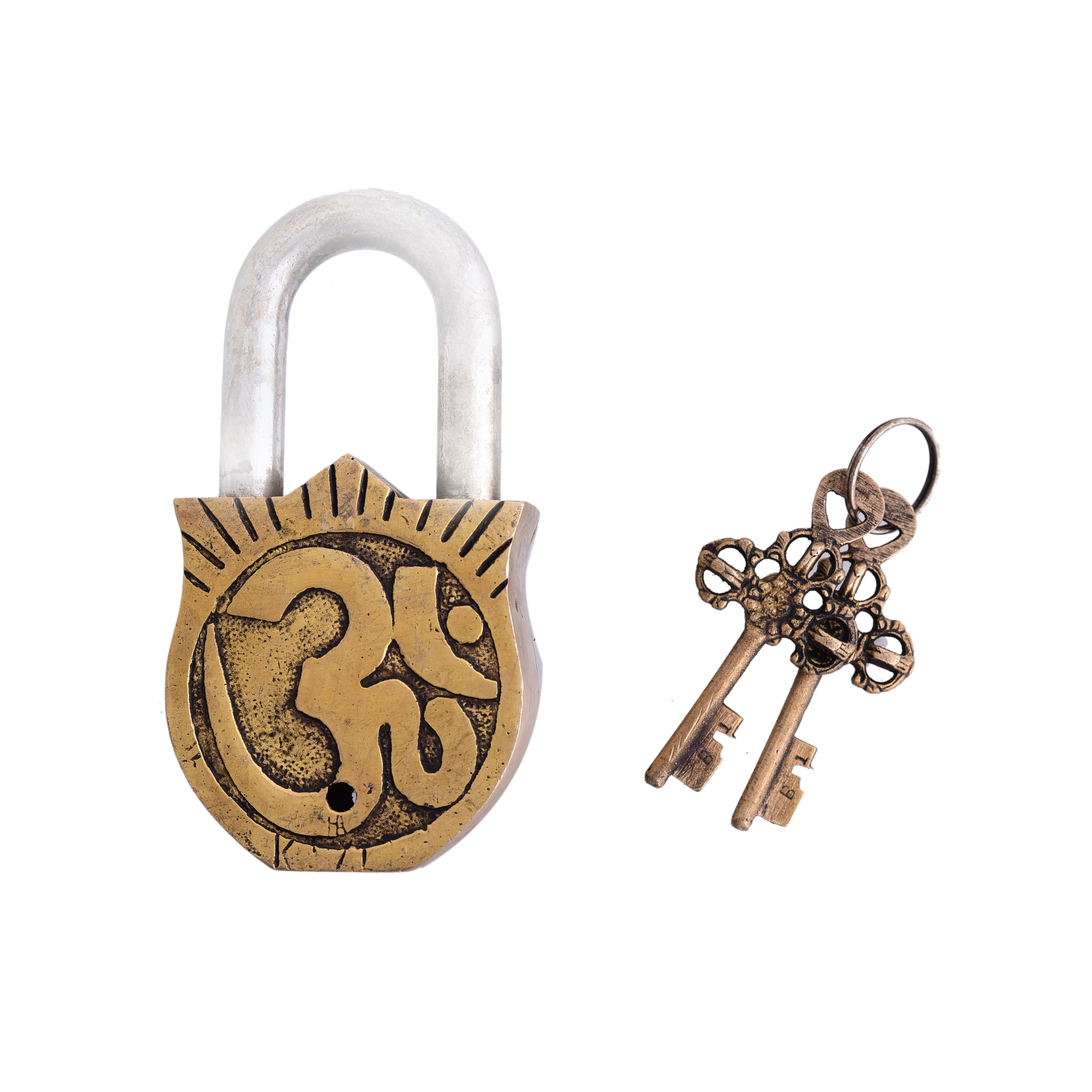 Brass Saraswati Door Lock With Two Keys (4.5 Inch) - Image 4