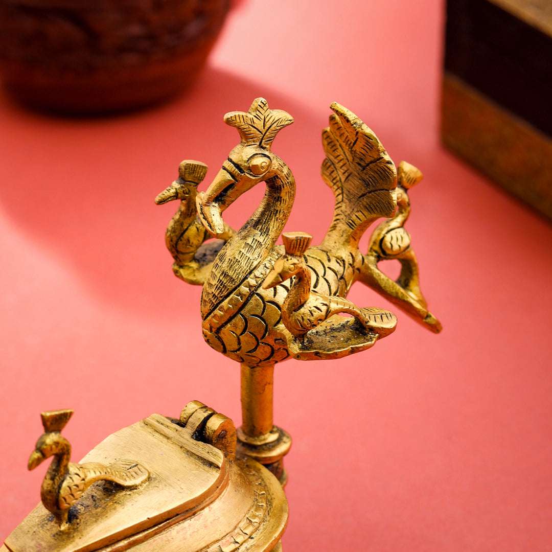 Brass Seven Peacock Kumkum Box (4.5 Inch) - Image 3