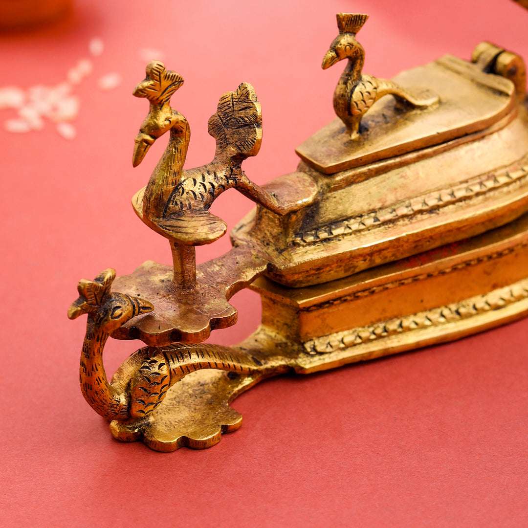 Brass Seven Peacock Kumkum Box (4.5 Inch) - Image 4