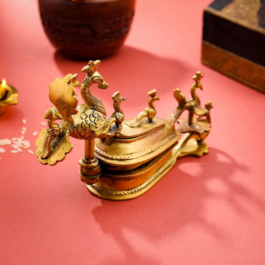 Brass Seven Peacock Kumkum Box (4.5 Inch) - Image 6