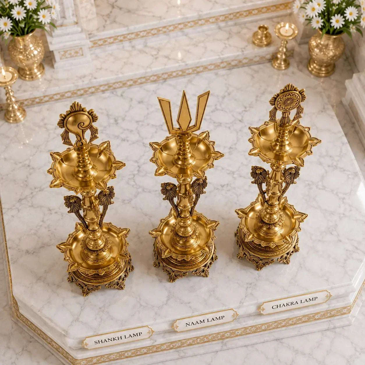 Brass Shankh Chakra And Namah Lamp Set (21 Inch) - Image 5