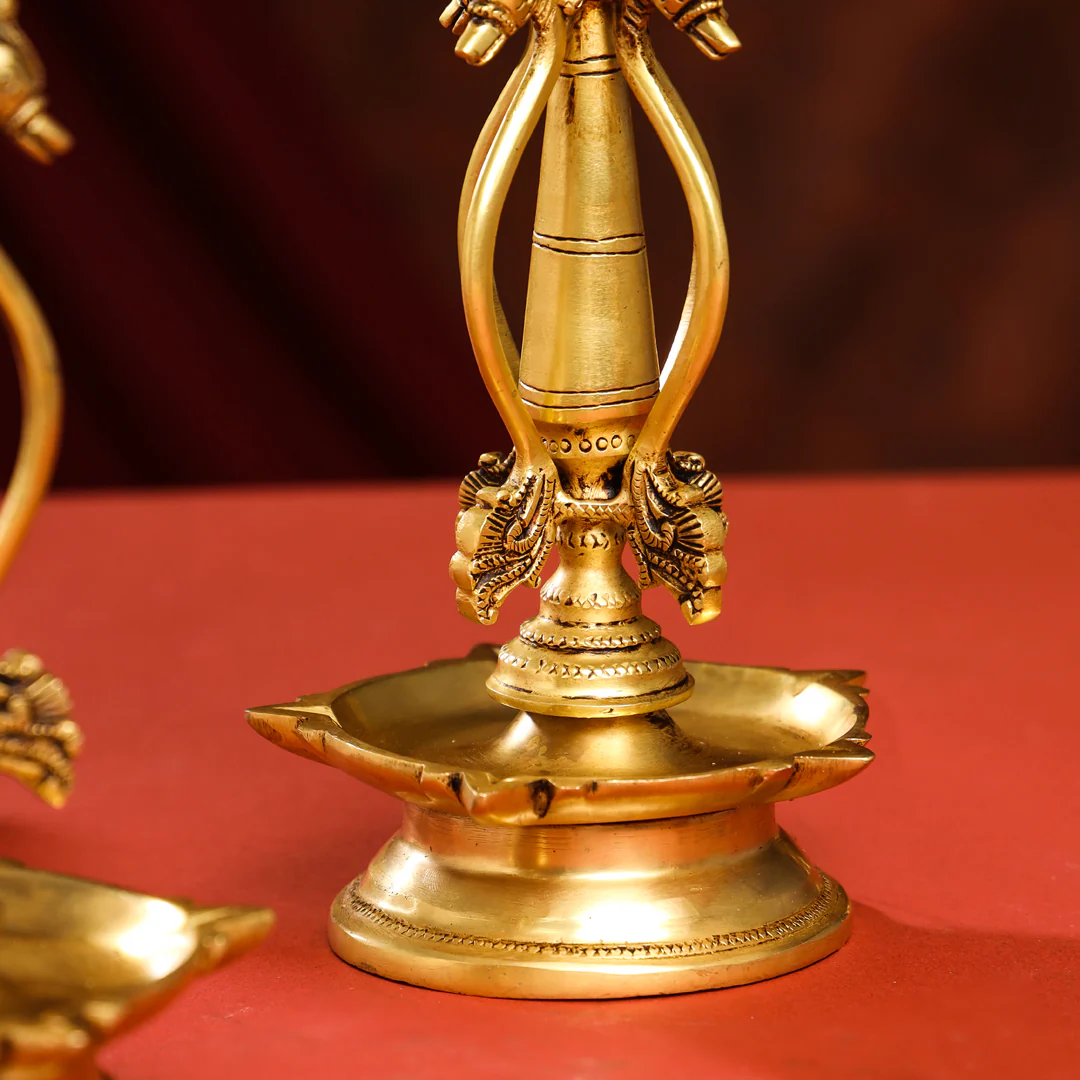 Brass Shankh Chakra Diya/Lamp Set (15.5 Inch) - Image 10