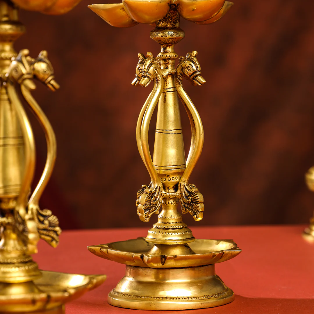Brass Shankh Chakra Diya/Lamp Set (15.5 Inch) - Image 6