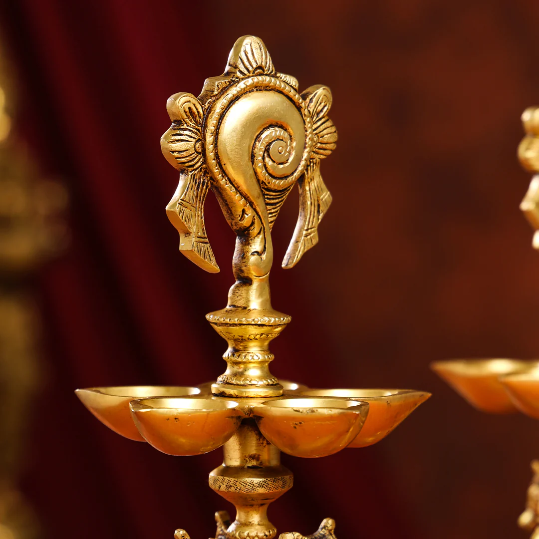 Brass Shankh Chakra Diya/Lamp Set (15.5 Inch) - Image 7