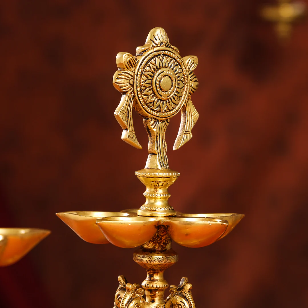 Brass Shankh Chakra Diya/Lamp Set (15.5 Inch) - Image 9
