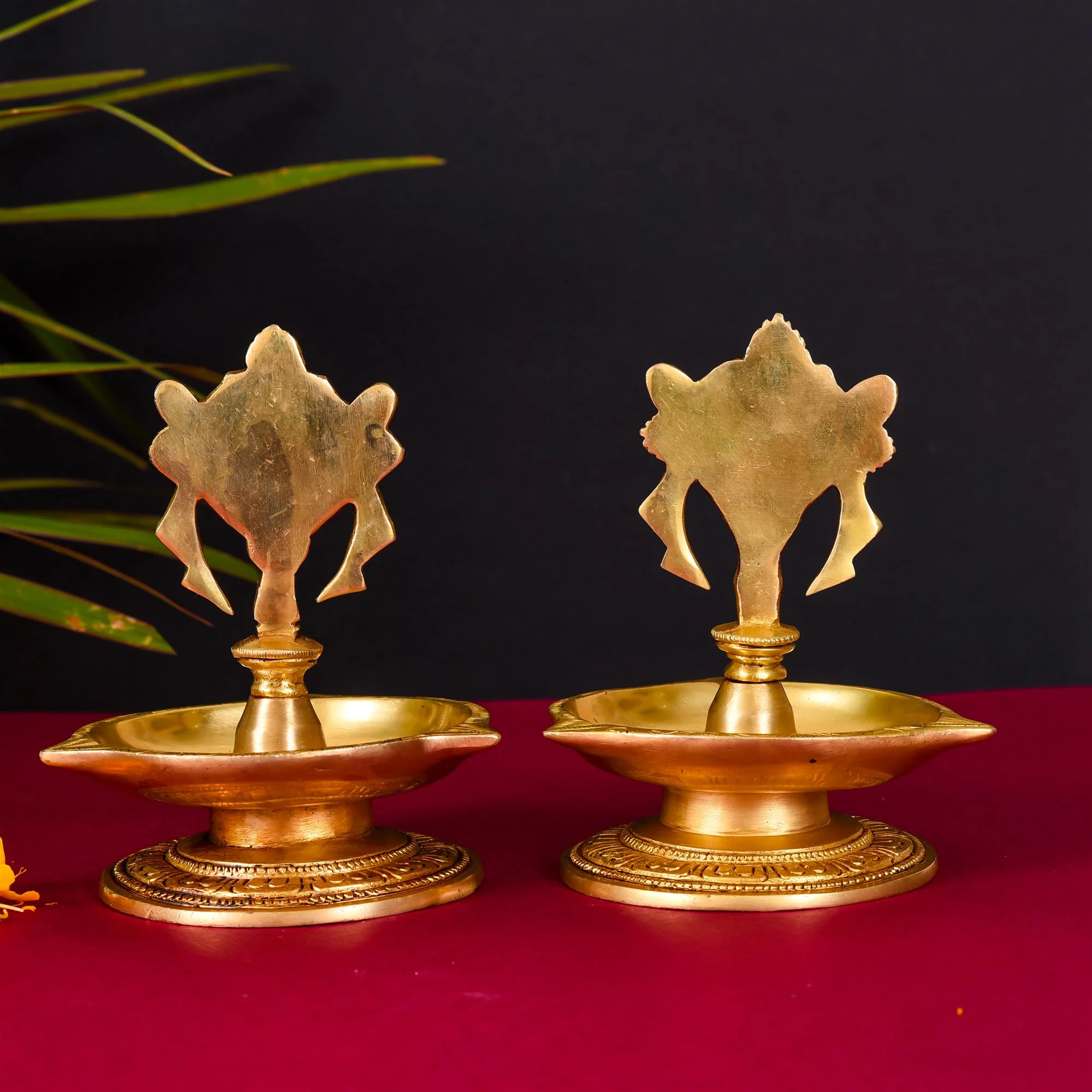 Brass Shankh Chakra Diya/Lamp Set (6 Inch) - Image 3