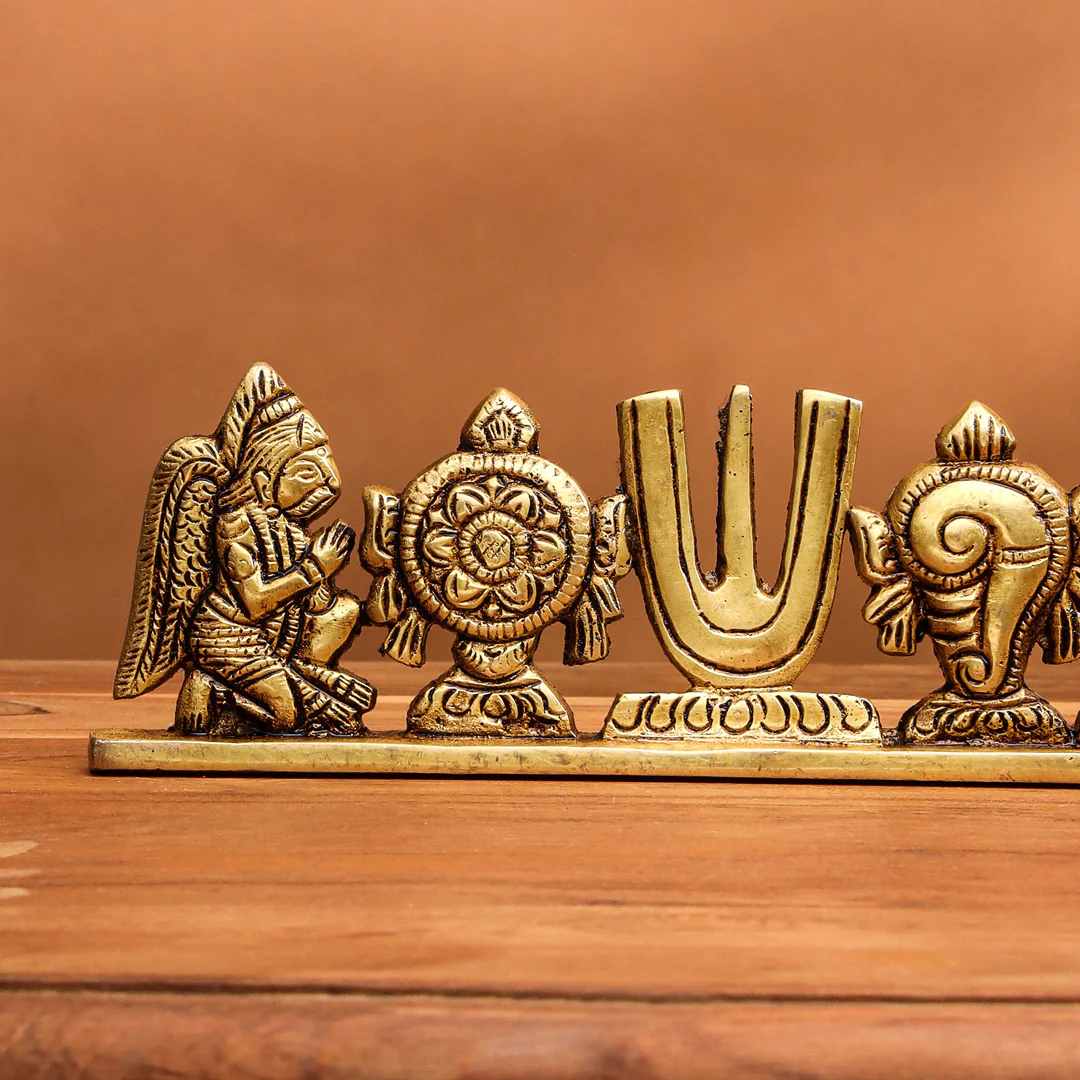 Brass Shankh Chakra Namah Hanuman And Garuda Religious Showpiece (2.5 Inch) - Image 2