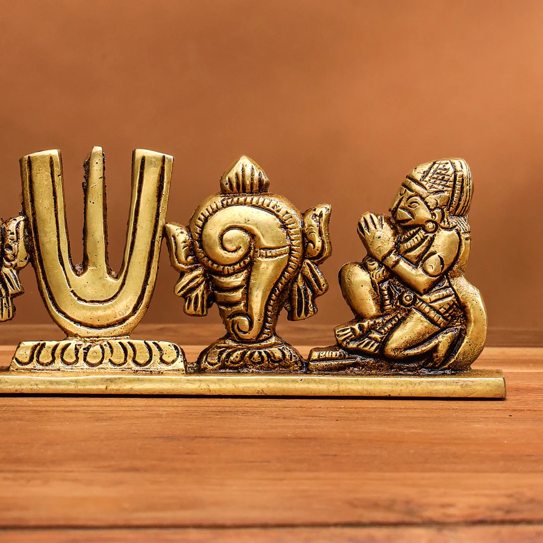 Brass Shankh Chakra Namah Hanuman And Garuda Religious Showpiece (2.5 Inch) - Image 3
