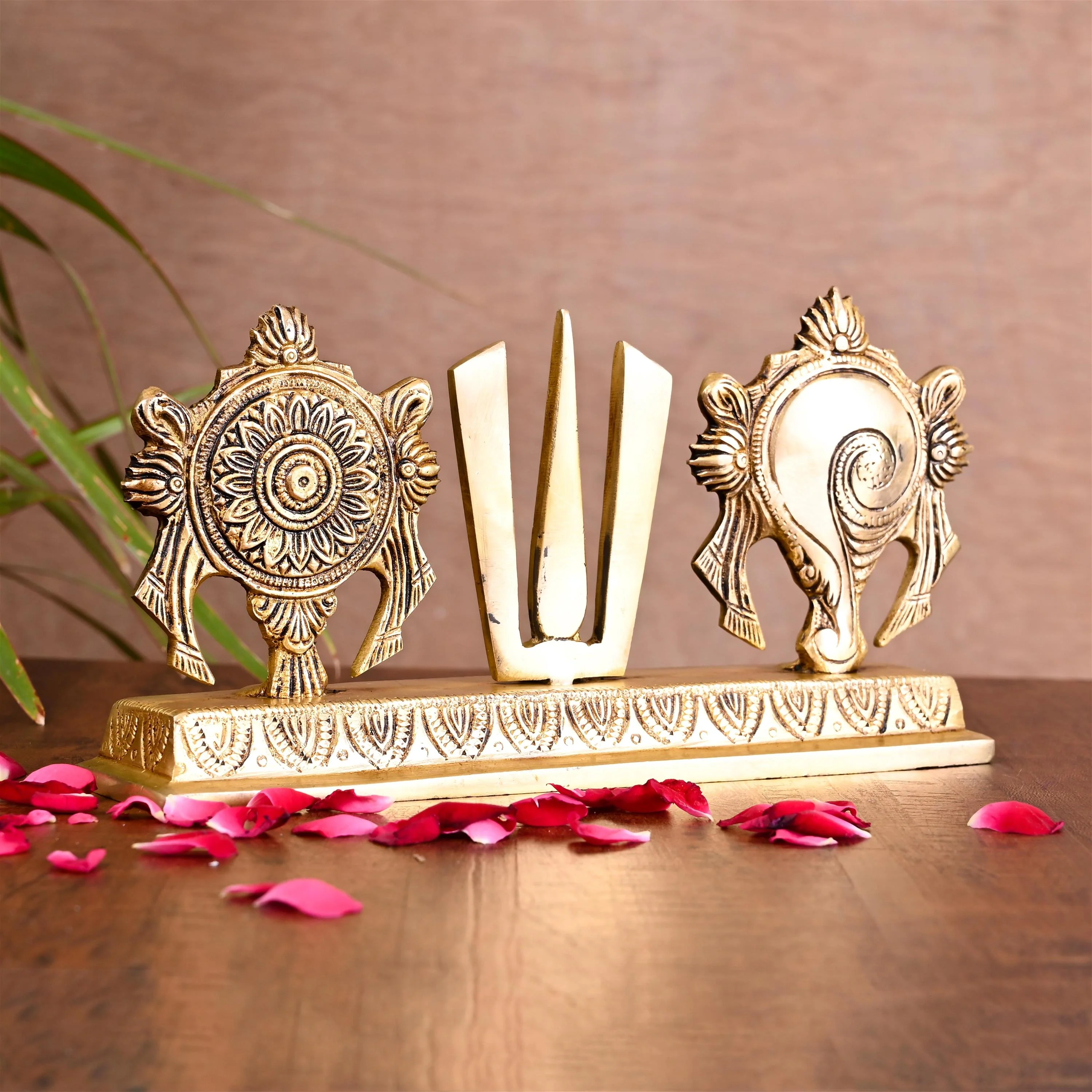 Brass Shankh Chakra Namah Religious Showpiece (4 Inch) - Image 2