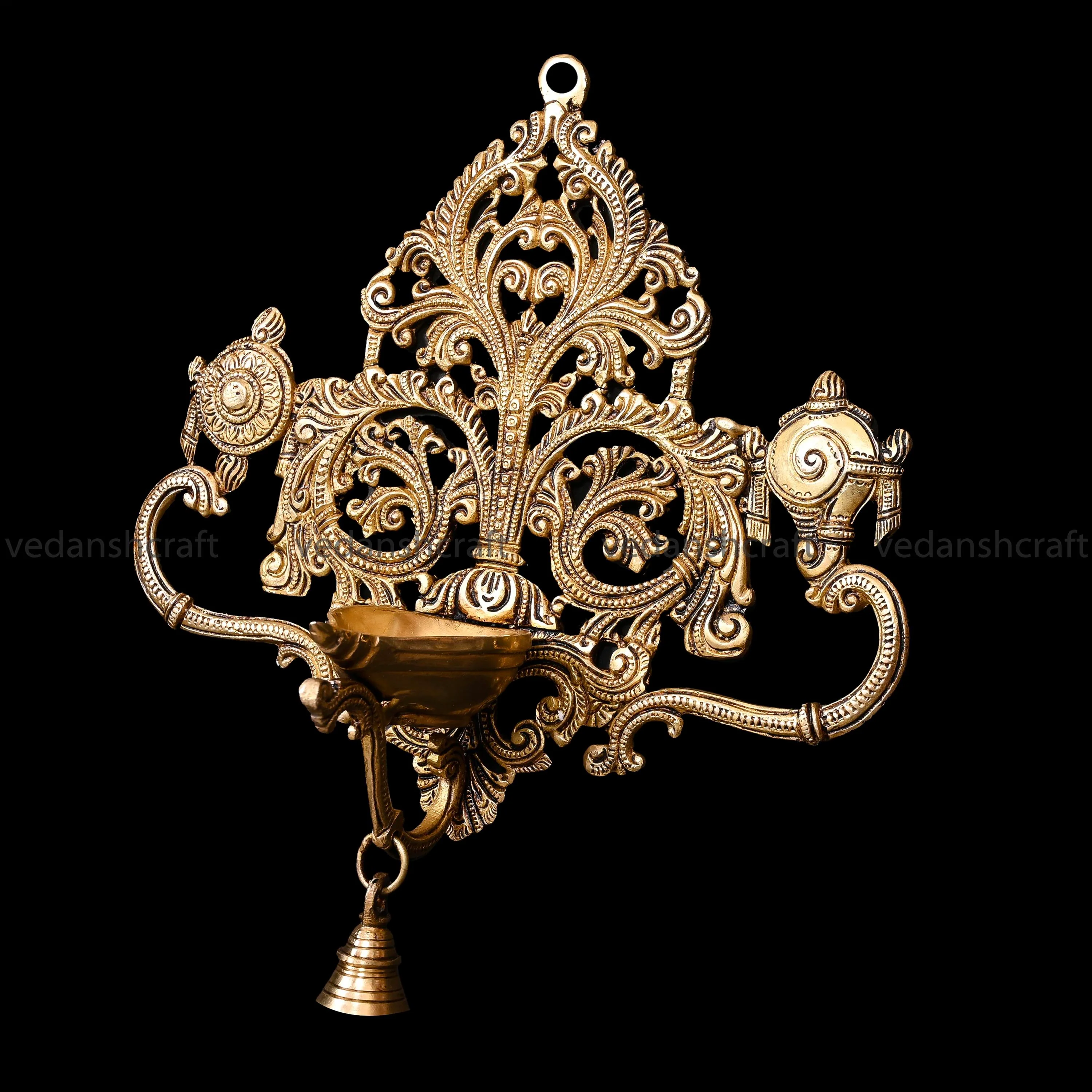 Brass Shankh Chakra Wall Hanging Diya (11 Inch) - Image 3
