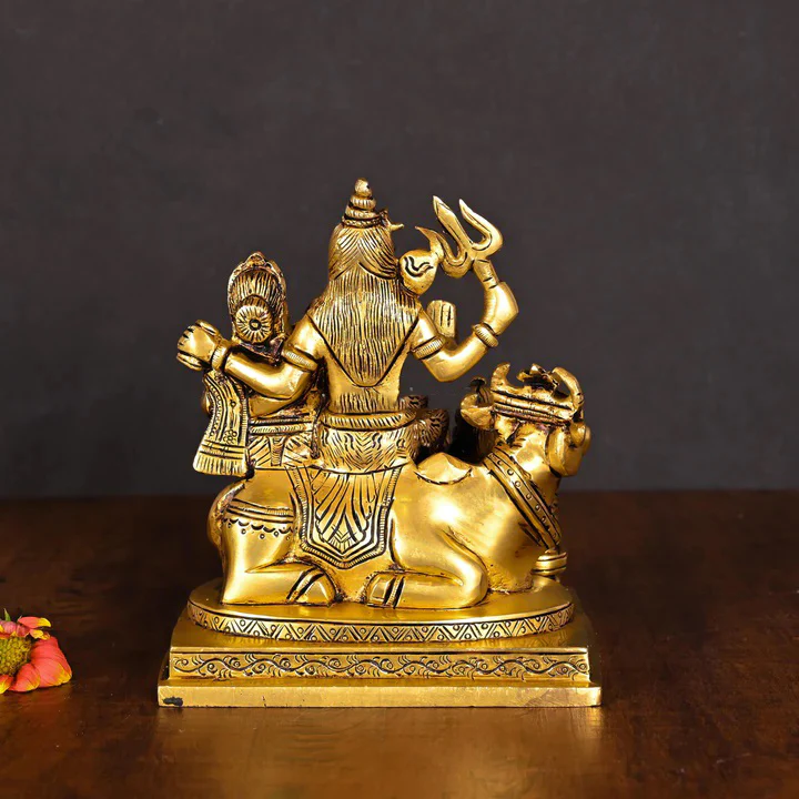 Brass Shiva Family Statue Sitting on Nandi (6 Inch) - Image 3