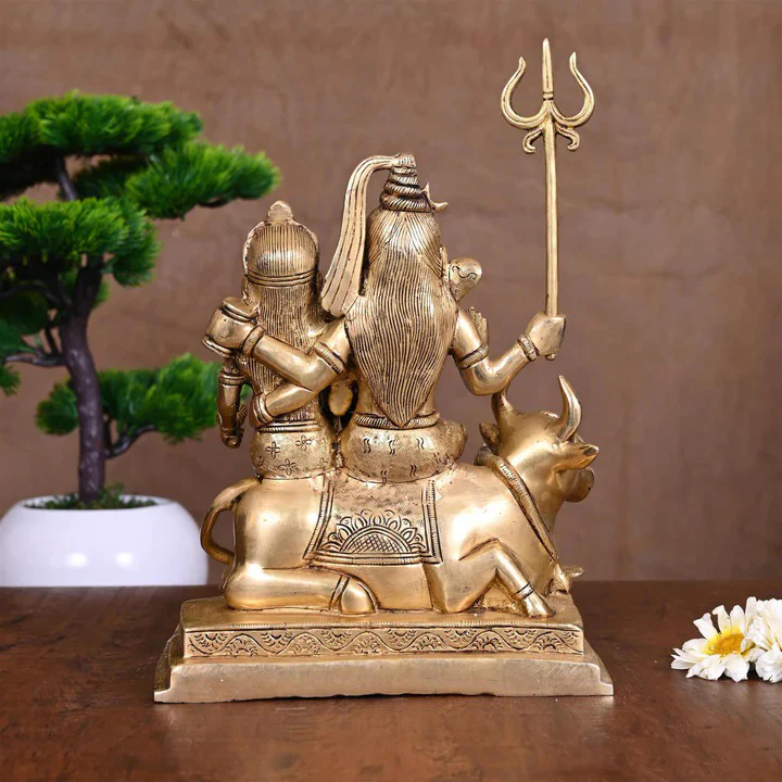 Brass Shiva Family Statue Sitting on Nandi (10.5 Inch) - Image 3