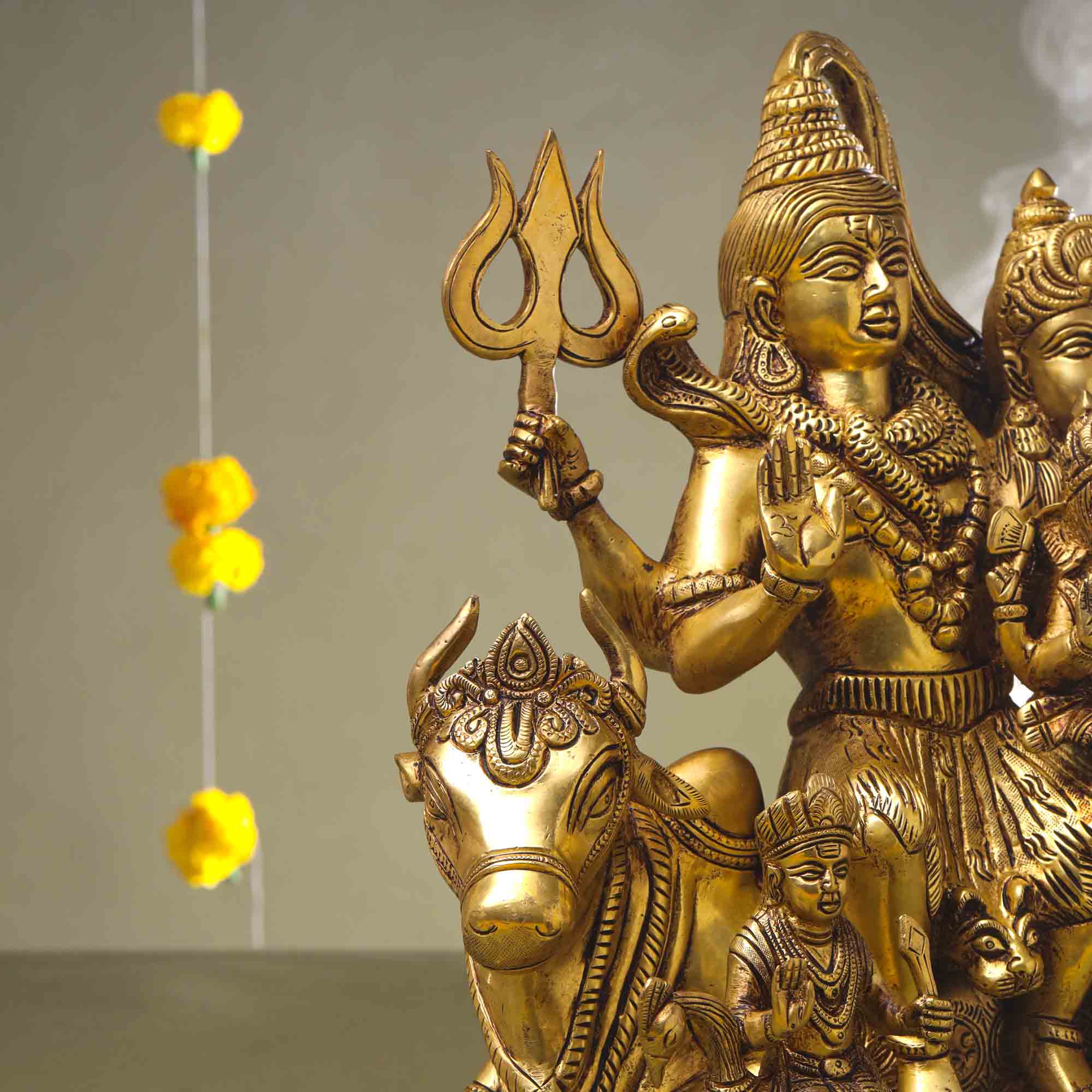 Brass Shiva Family Statue Sitting on Nandi (14 Inch) - Image 4