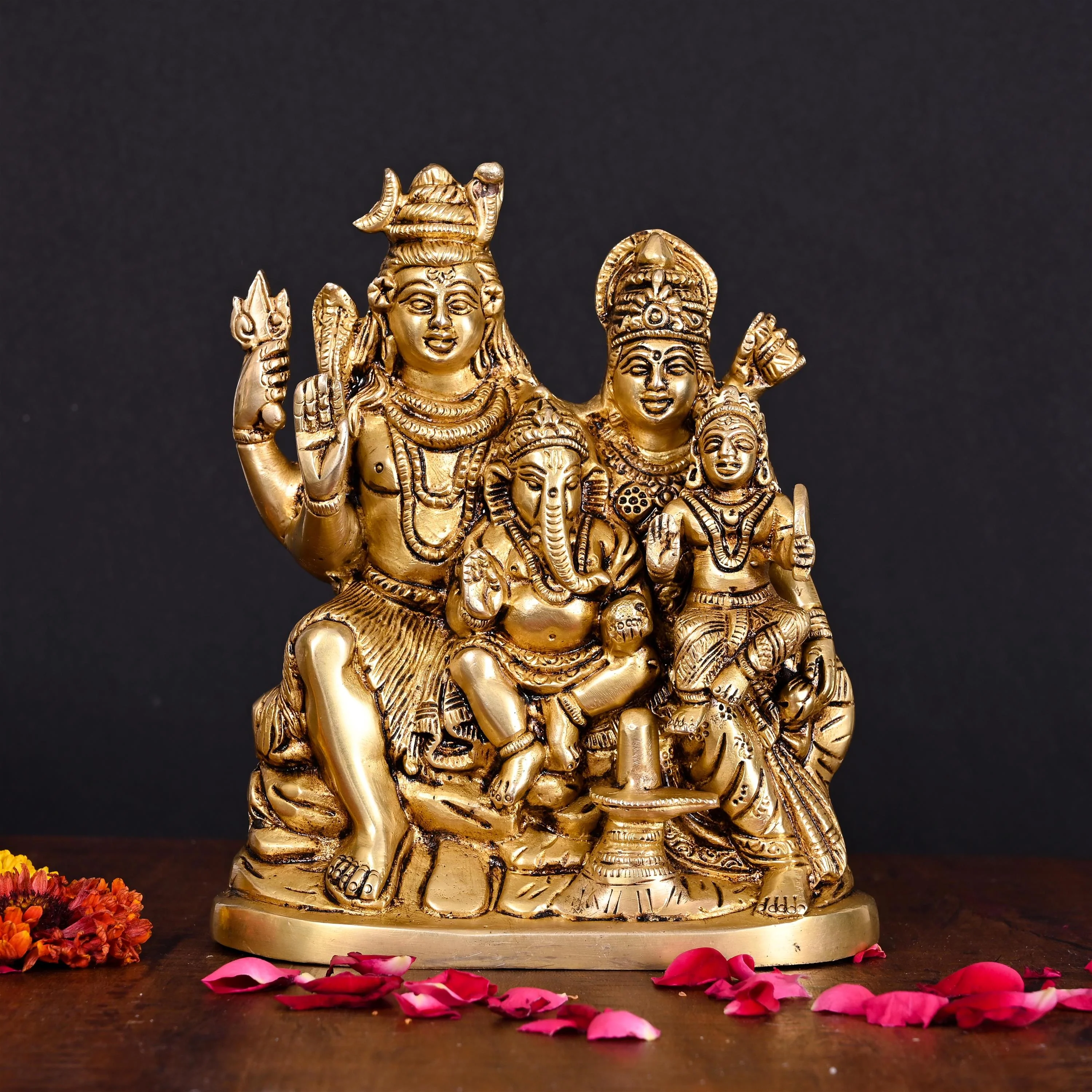 Brass Sitting Shiva Family Statue (8 Inch)